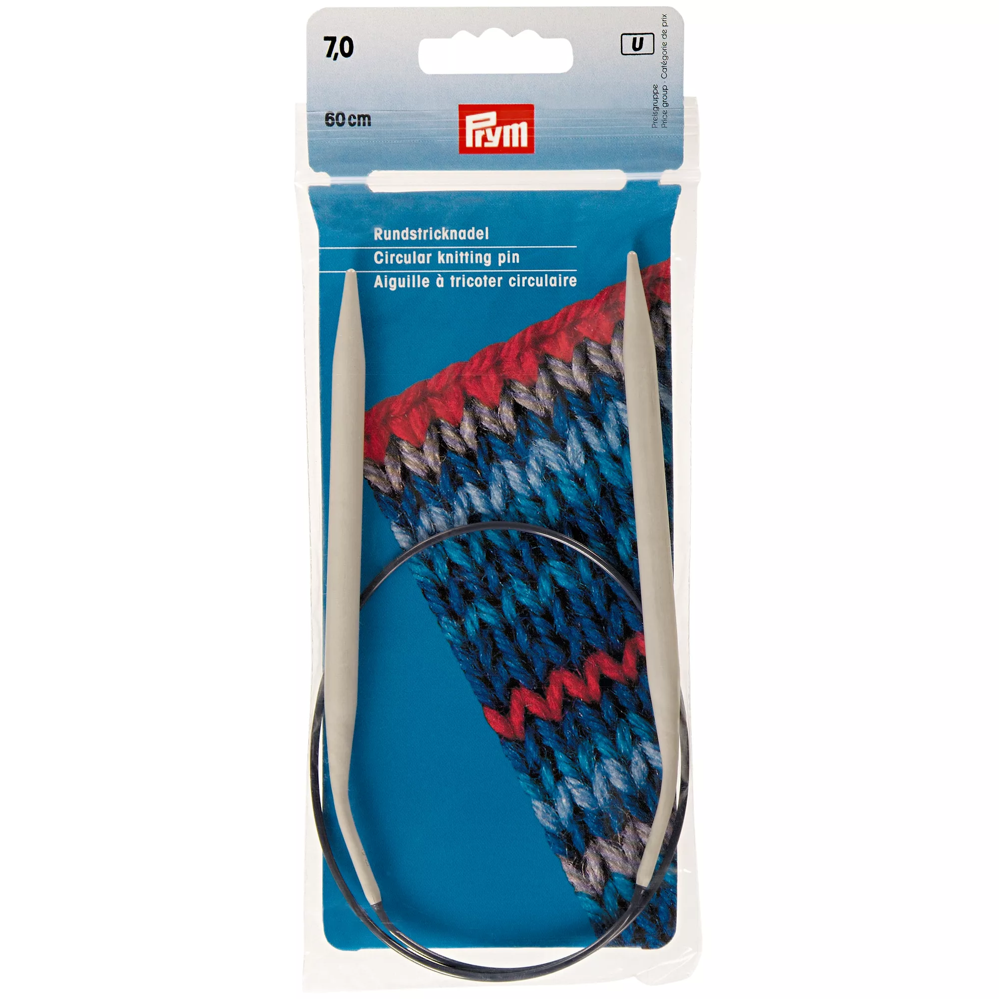 Circular knitting needles, aluminium, 60cm, 7.00mm, grey