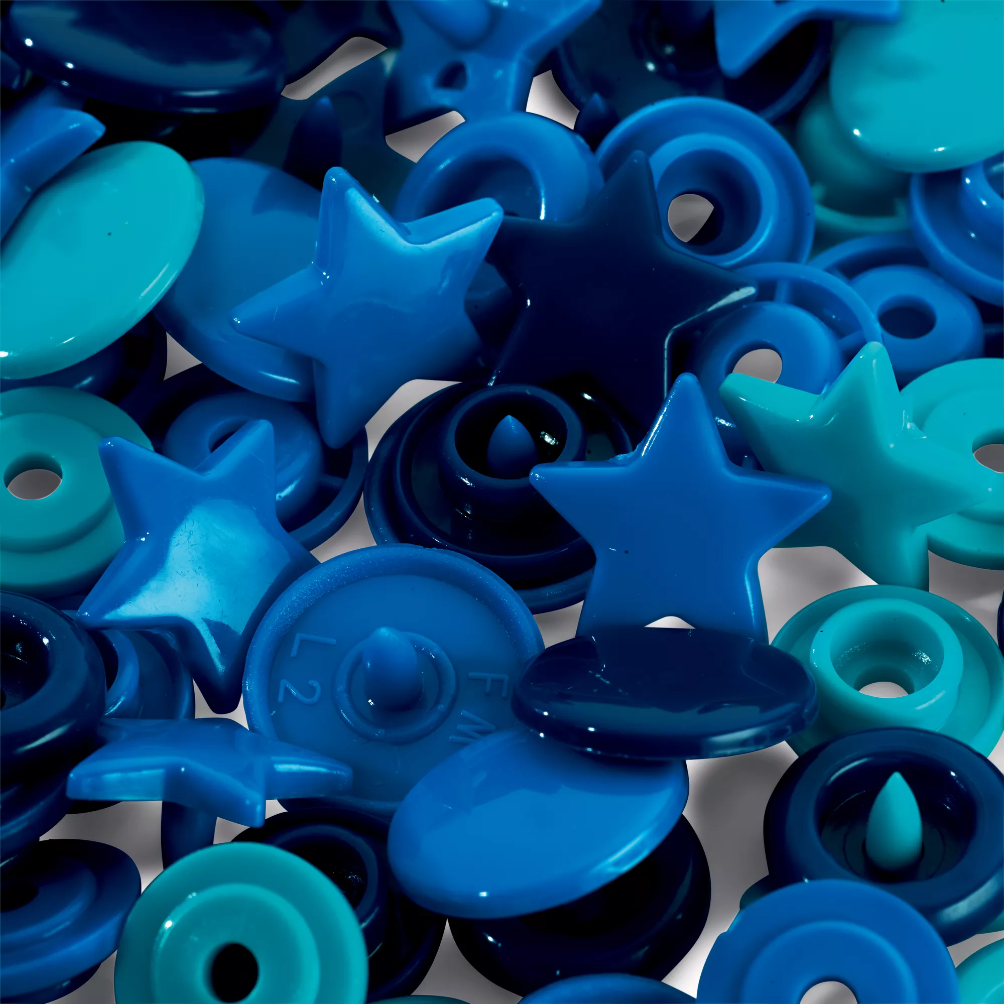 Colour snap fastener, Prym Love, star, 12.4mm, blue/turquoise/ink