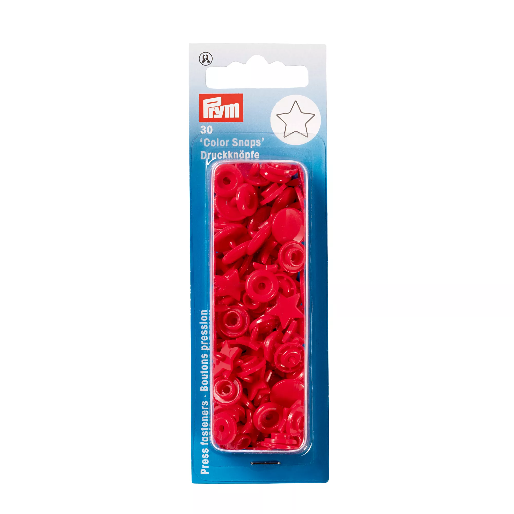 Non-sew press fasteners, Colour Snaps, Star, red