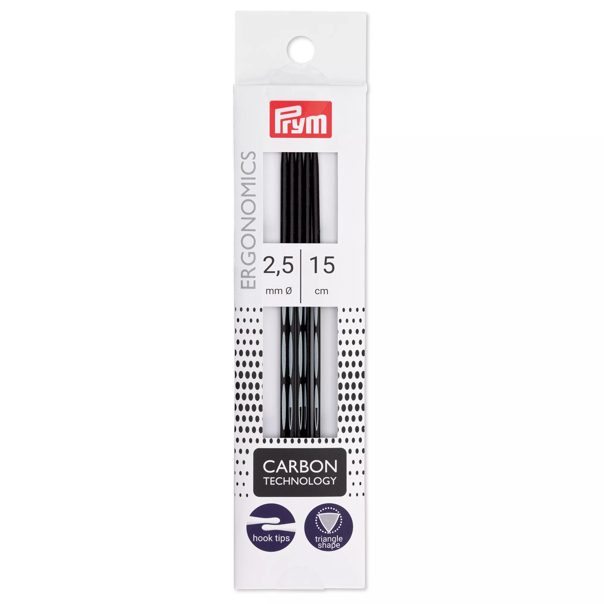 Agujas de calcetar con doble punta, prym.ergonomics, Carbon Technology, 15cm, 2,50mm