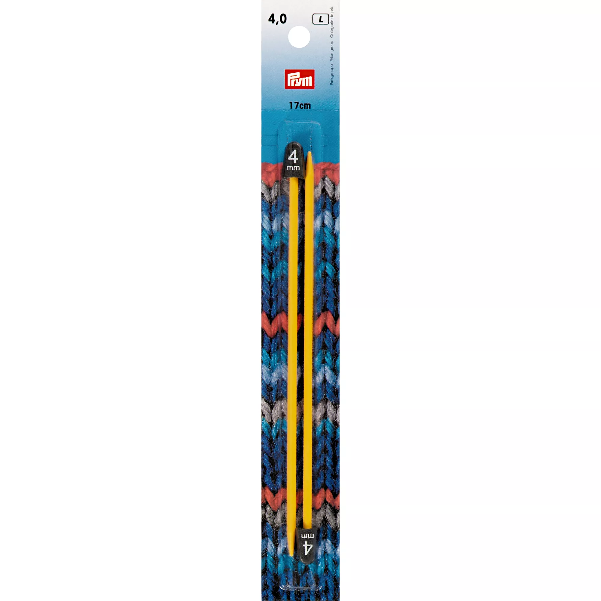 Child's knitting needles, 17cm, 4.00mm, yellow