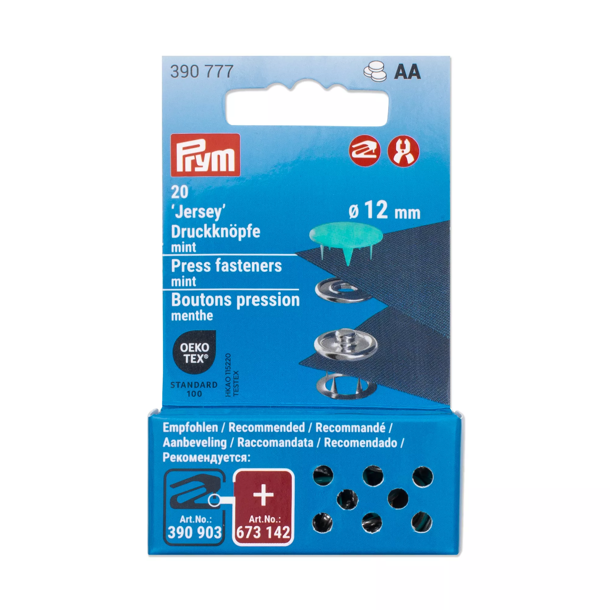 Bottoni a pressione Jersey, 12mm, menta