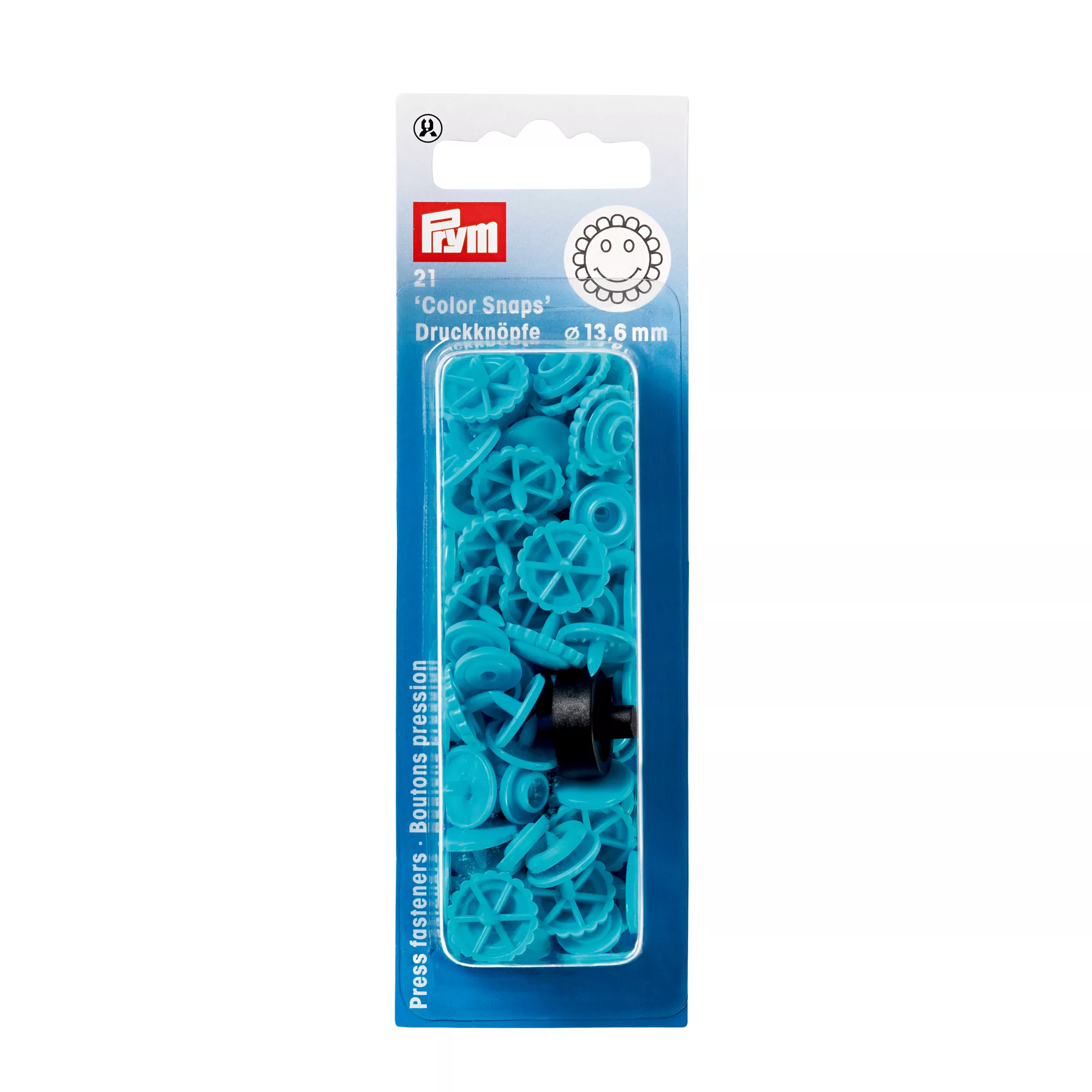 Non-sew press fasteners, Colour Snaps, flower, 13.6mm, turquoise