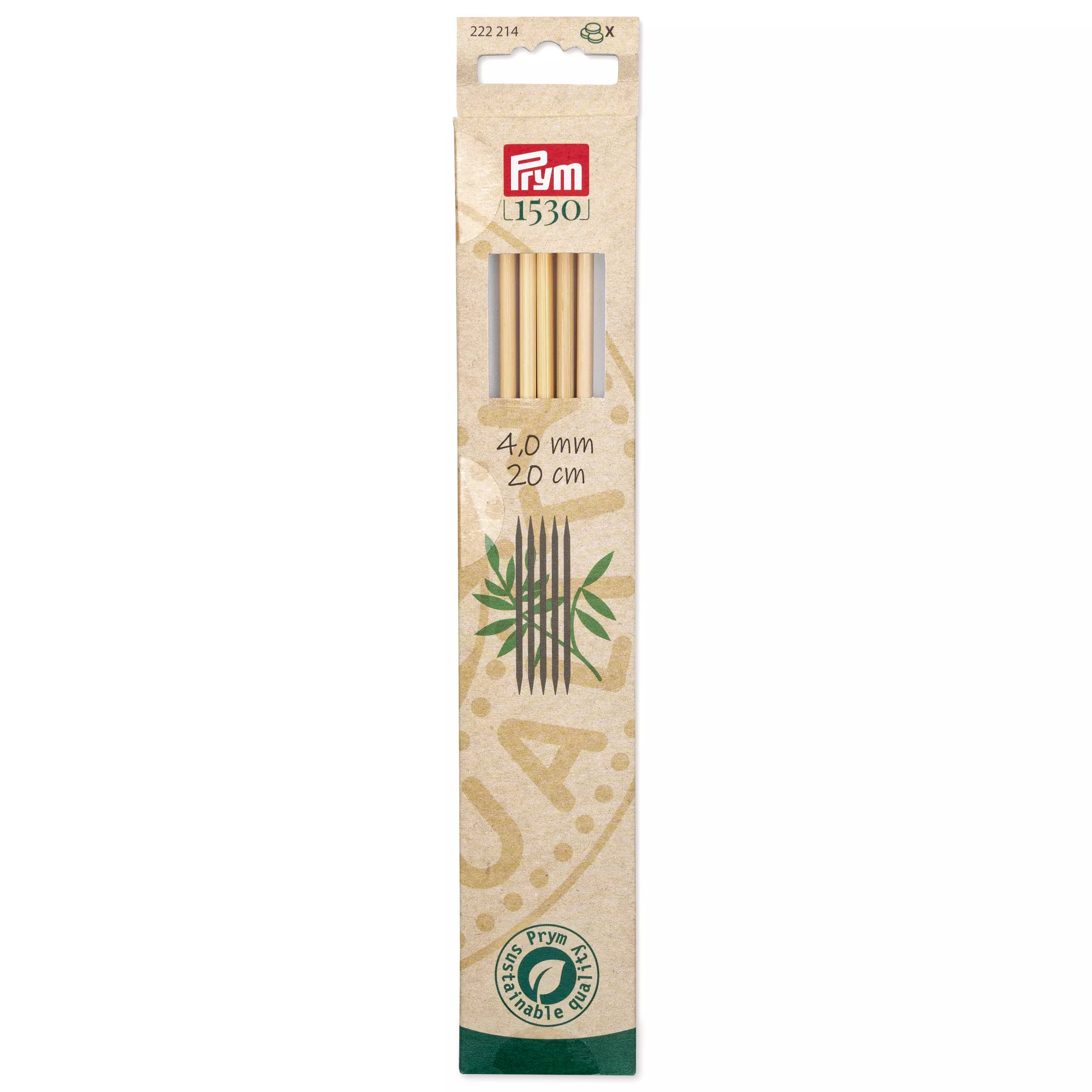 Gioco ferri a doppia punta Prym 1530, bambù, 20cm, 4,00mm