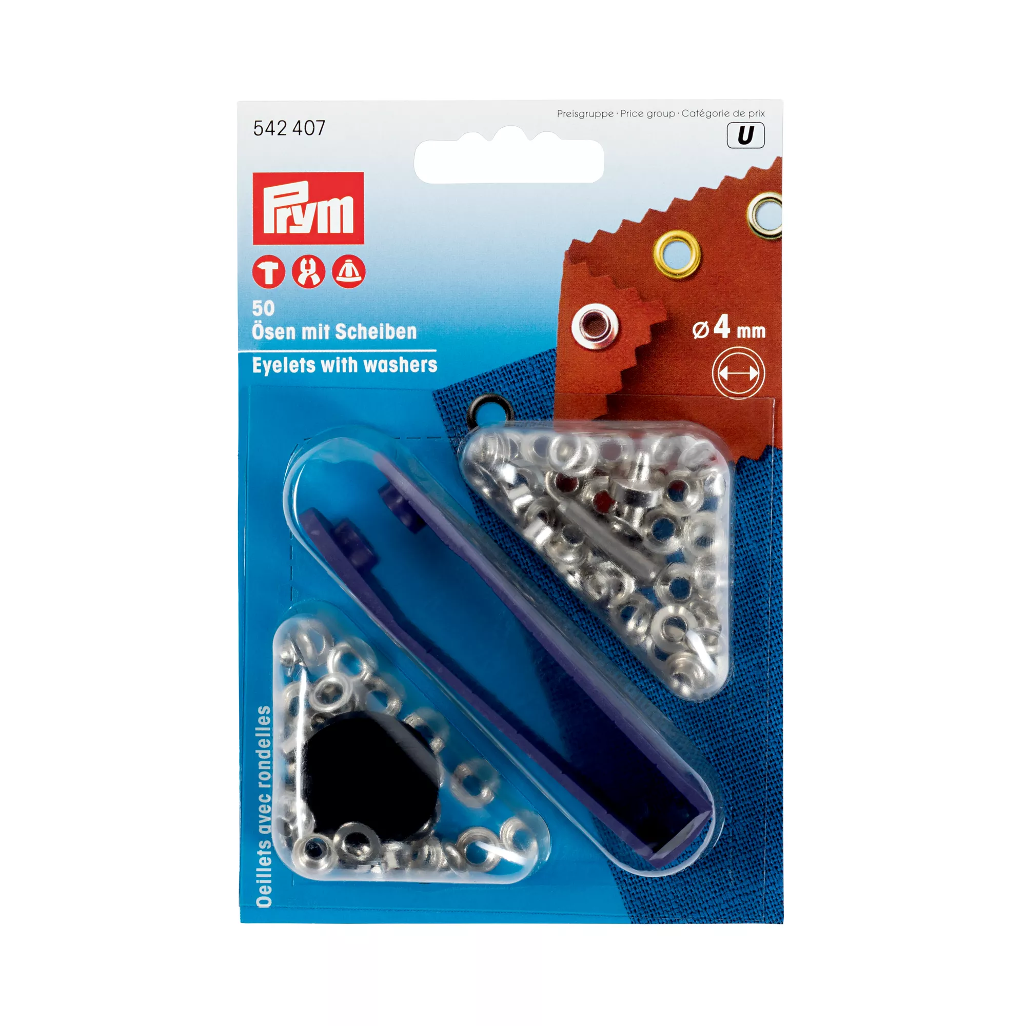 Eyelets and washers, 4.0mm, silver-coloured