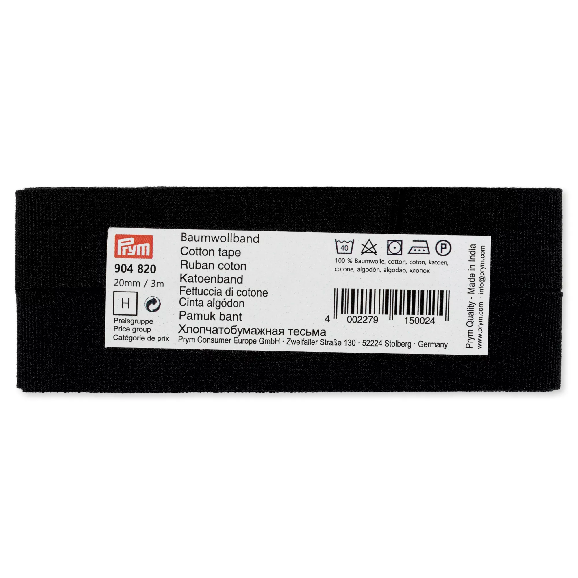Baumwollband, 20mm, schwarz