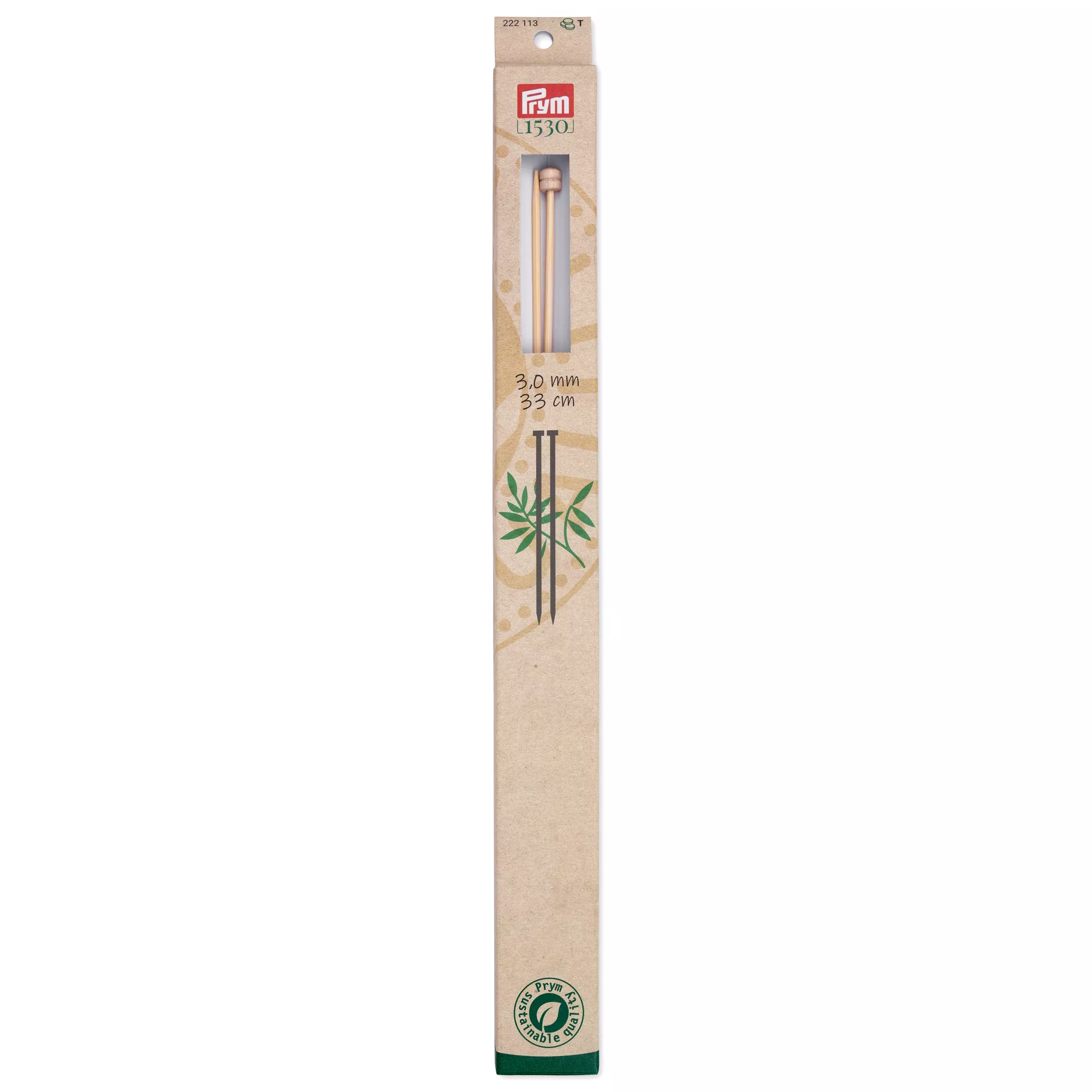 Single-pointed knitting needles Prym 1530, bamboo, 33cm, 3.00mm