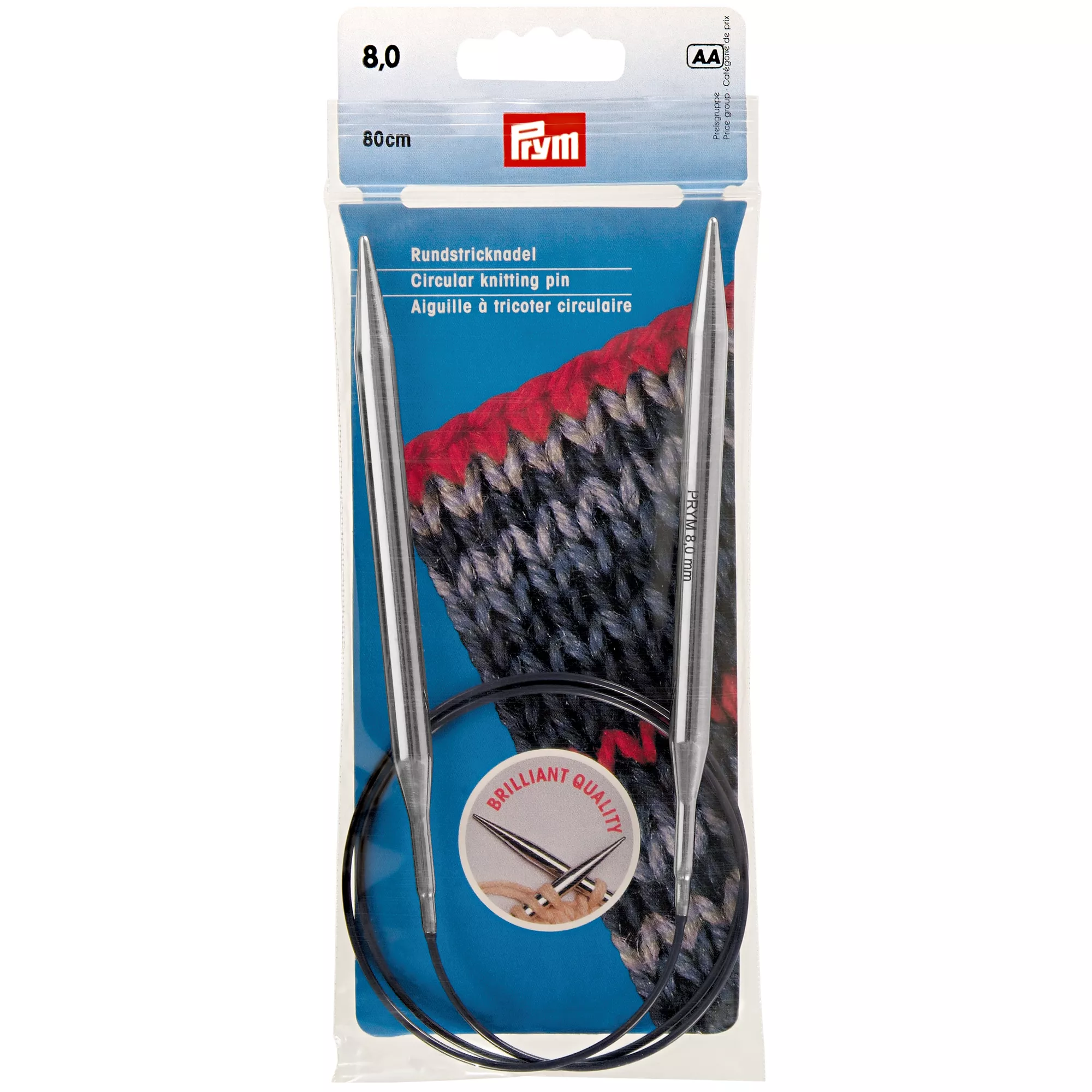 Circular knitting needles, 80cm, 8.00mm, silver-coloured