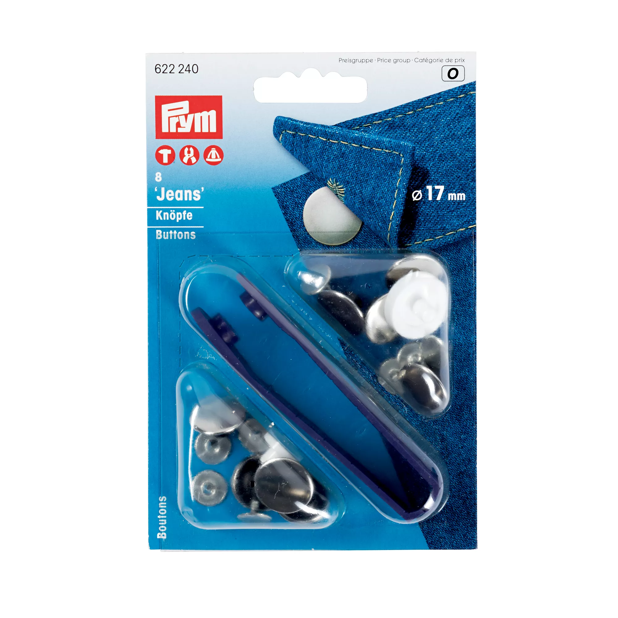 Non-sew jeans buttons, smooth, 17mm, silver-coloured