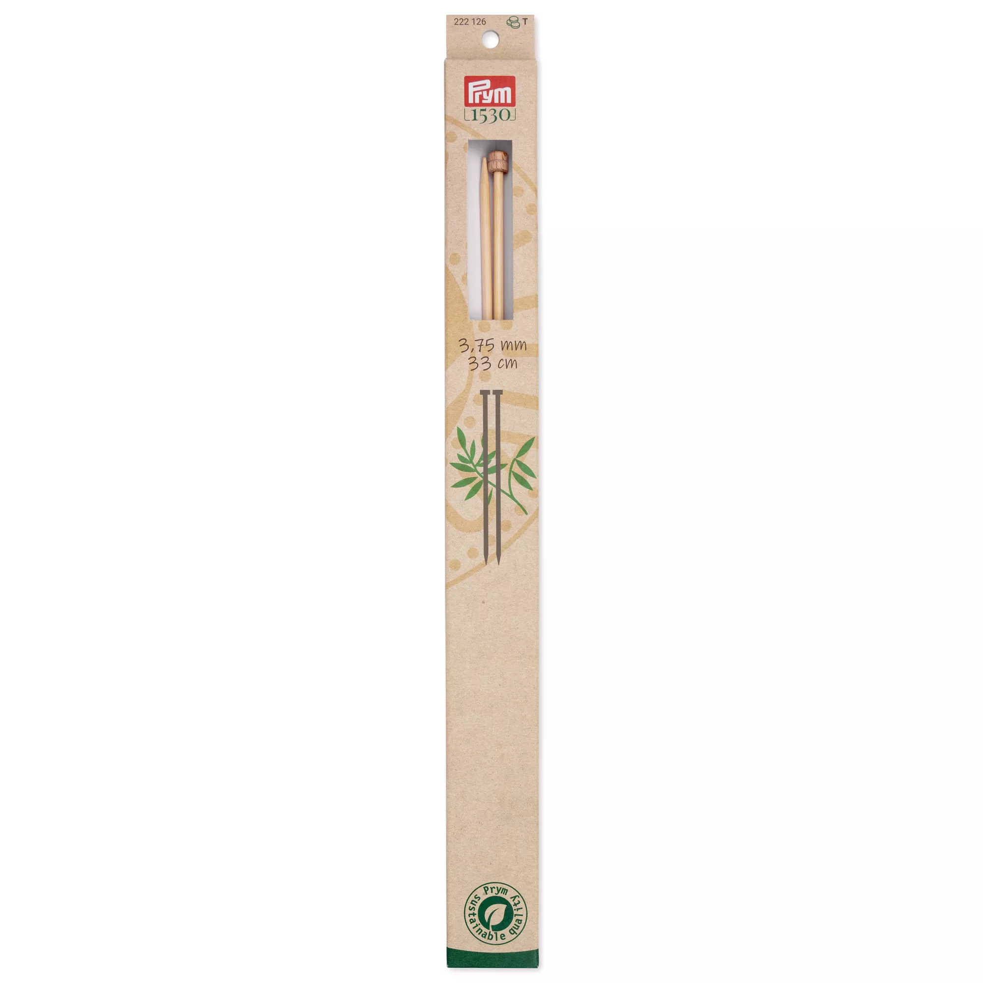 Single-pointed knitting needles Prym 1530, bamboo, 33cm, 3.75mm