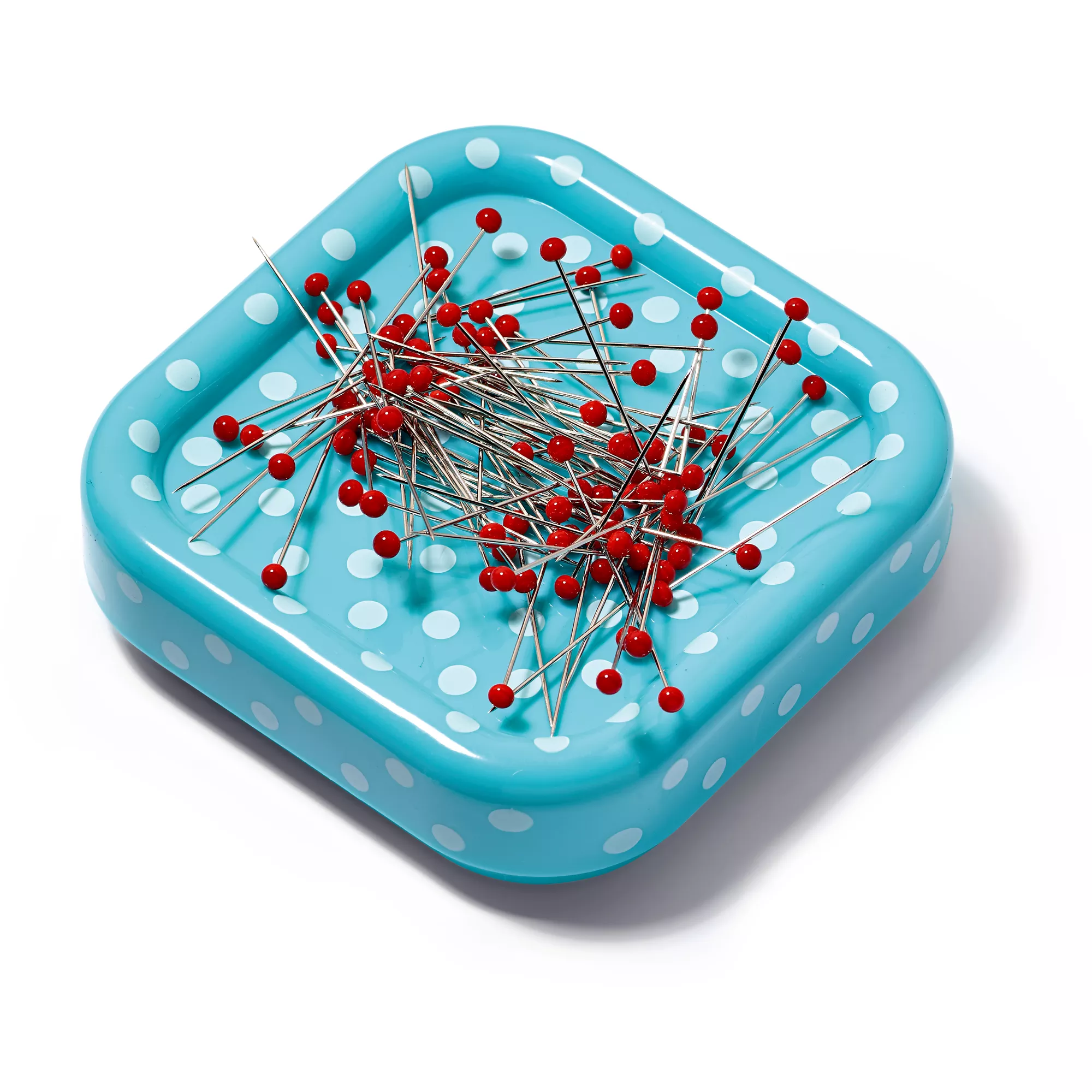 Magnetic pincushion with glass-headed pins