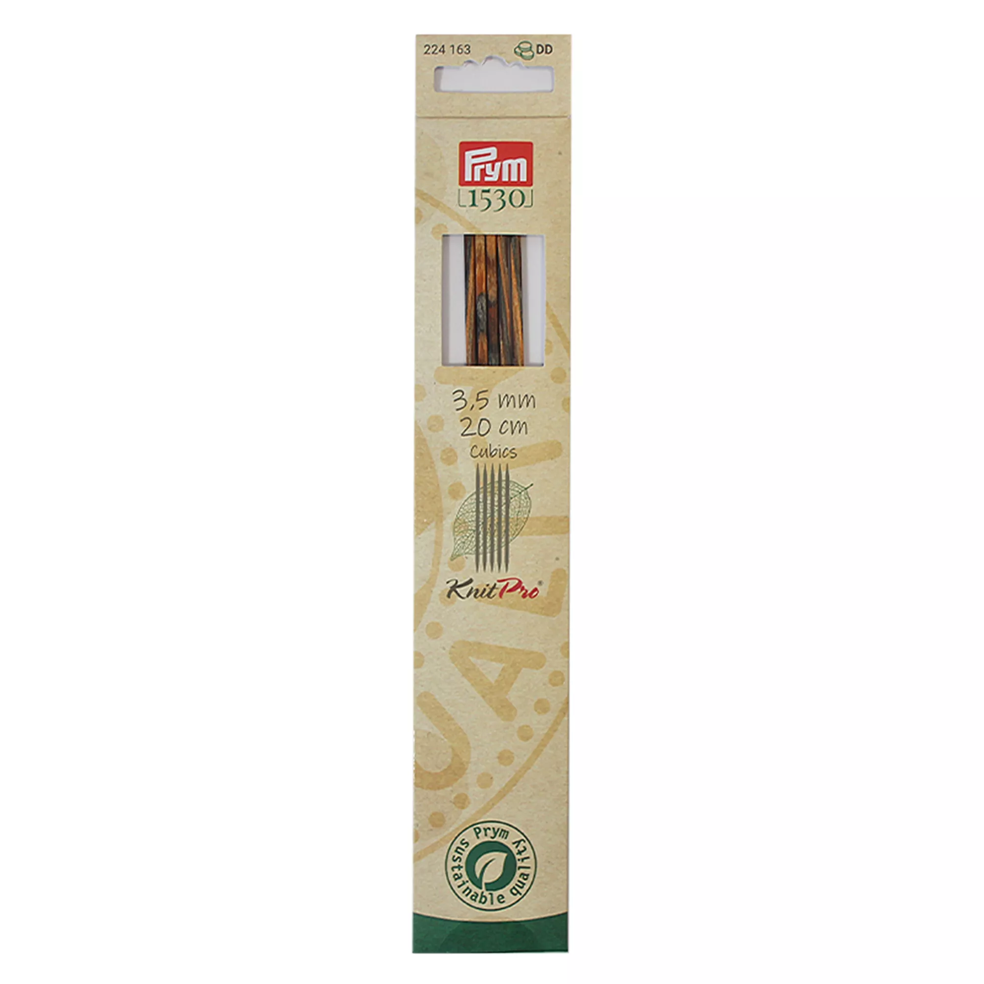 Double-pointed knitting needles, natural, CUBICS, 20cm, 3.50mm