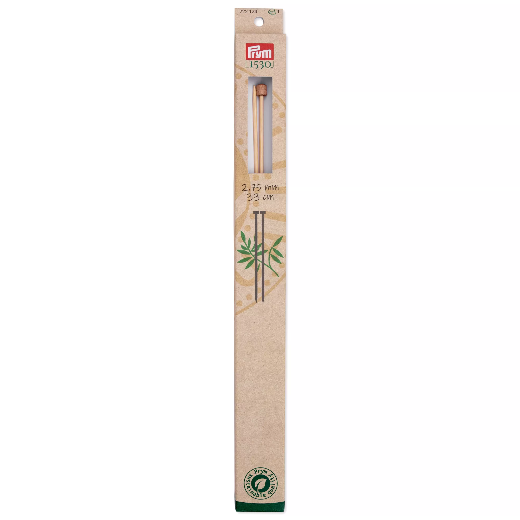 Single-pointed knitting needles Prym 1530, bamboo, 33cm, 2.75mm