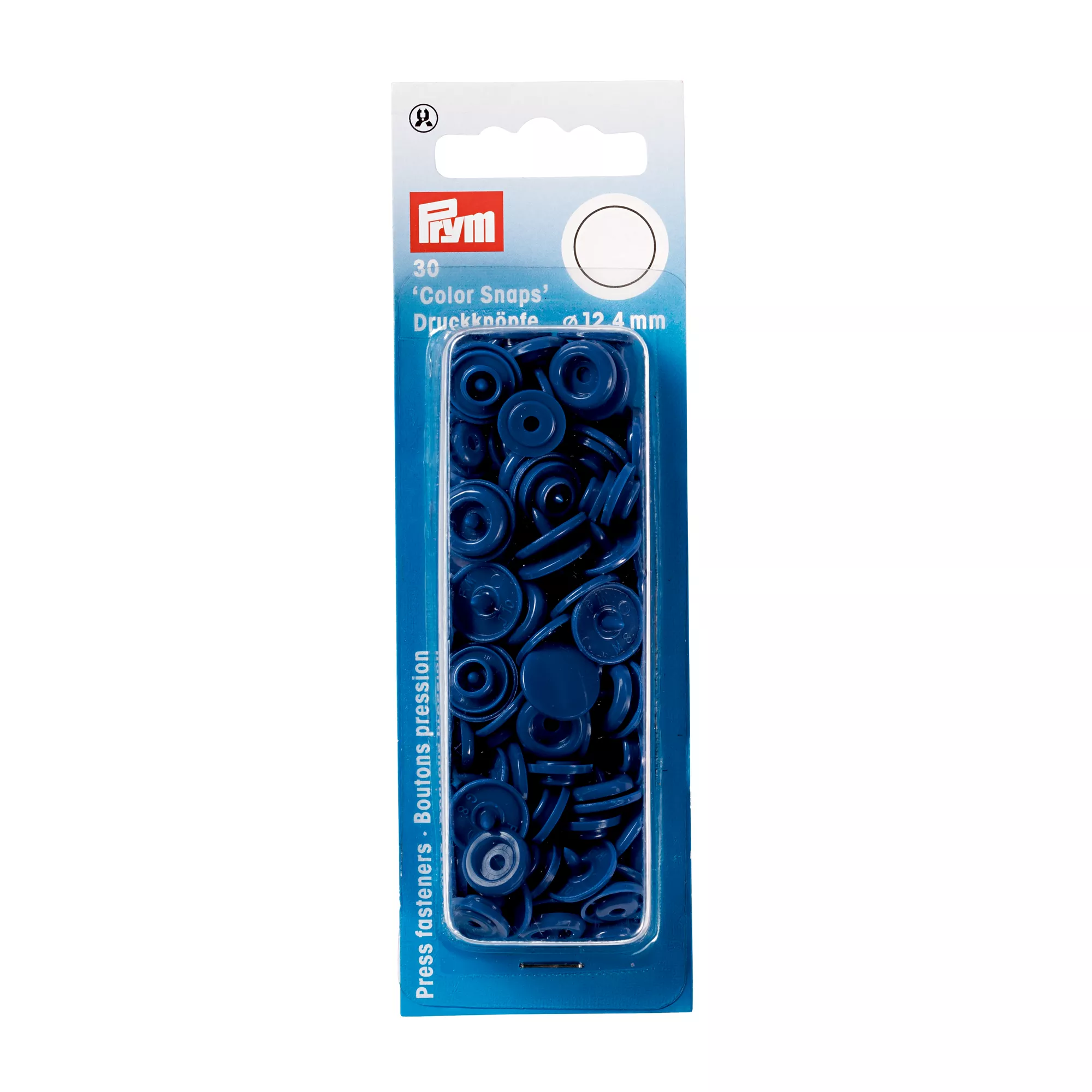 Non-sew press fasteners, Colour Snaps, round, 12.4mm, blue