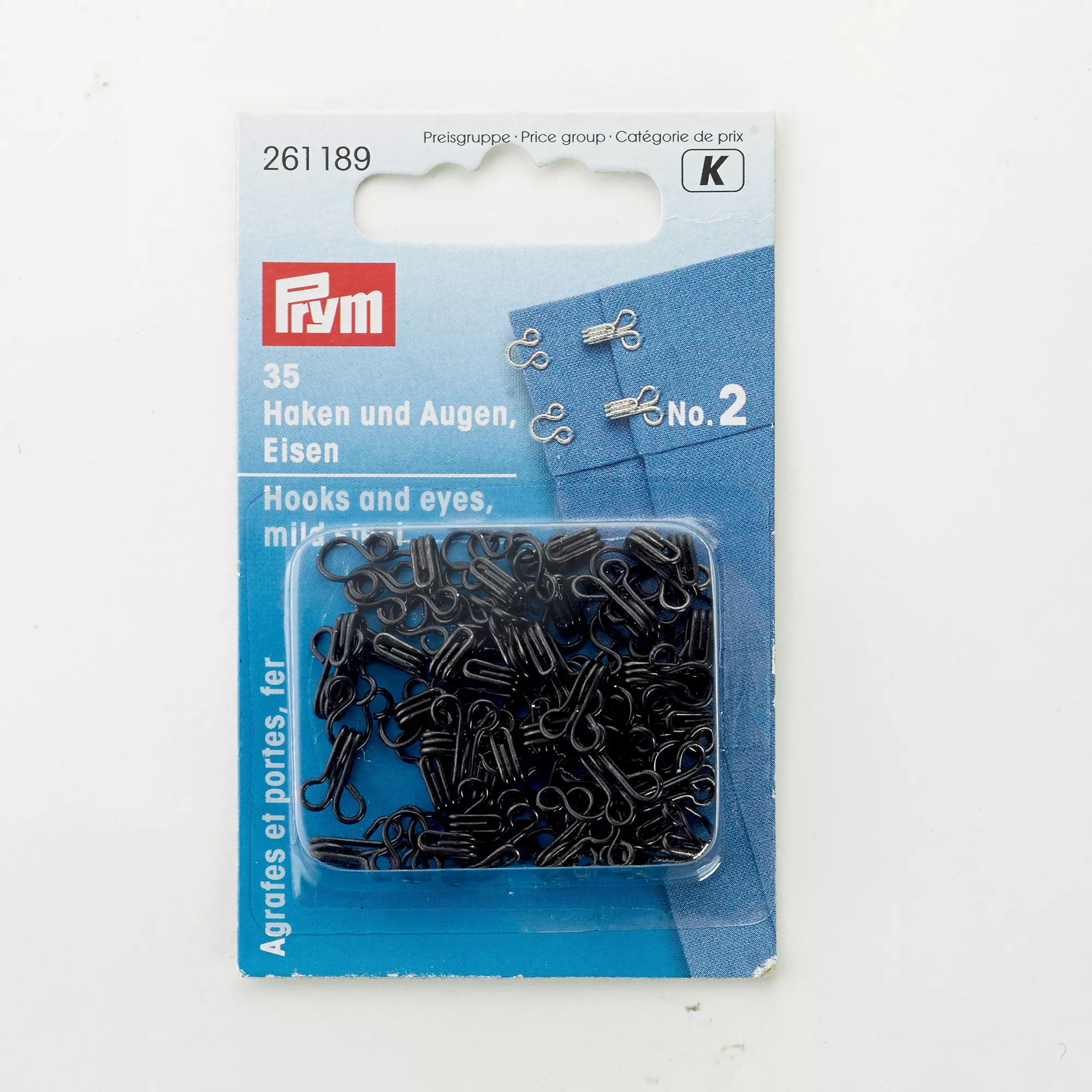 Dress hooks and eyes, size 2, black, card