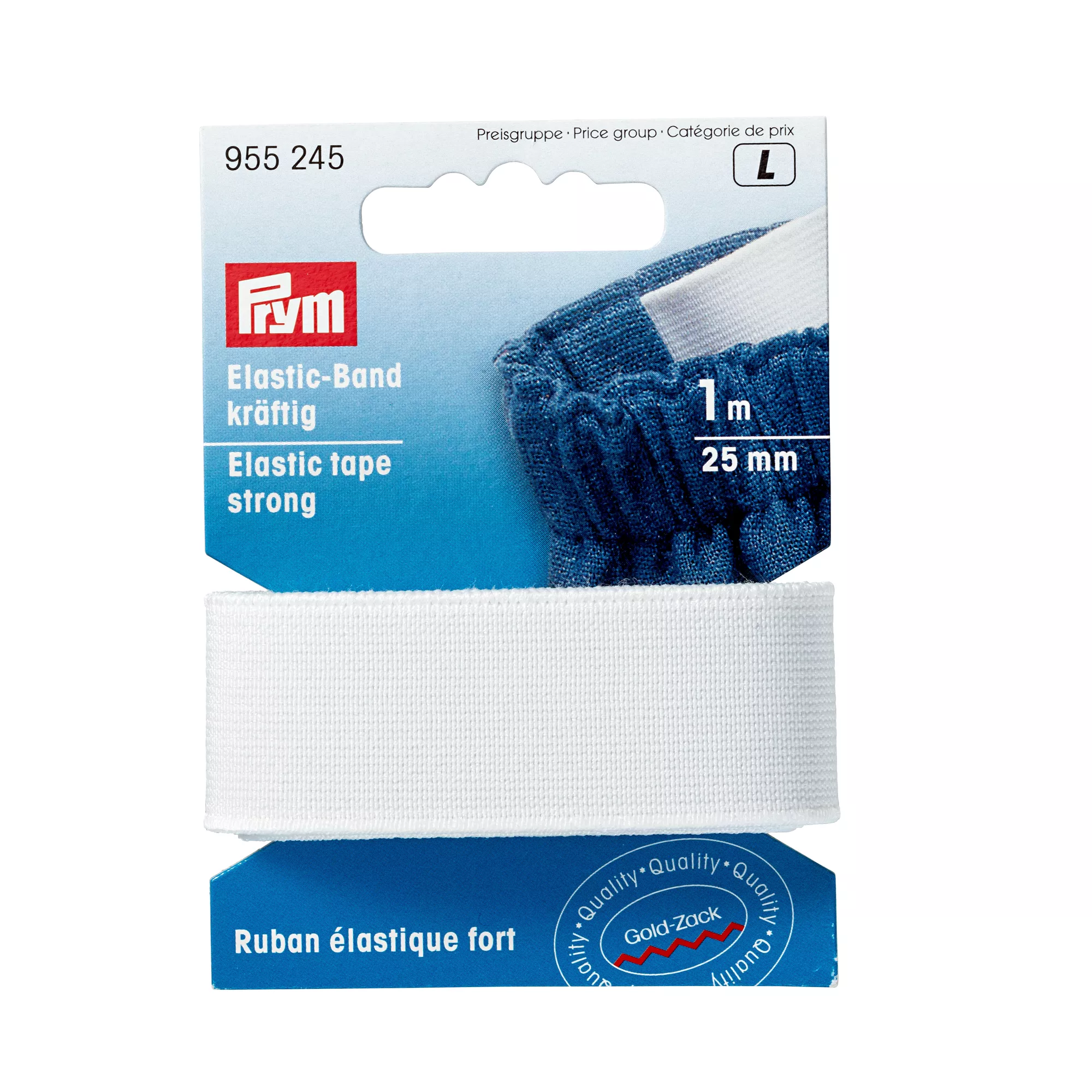 Elastic tape, strong, 25mm, white, 1m