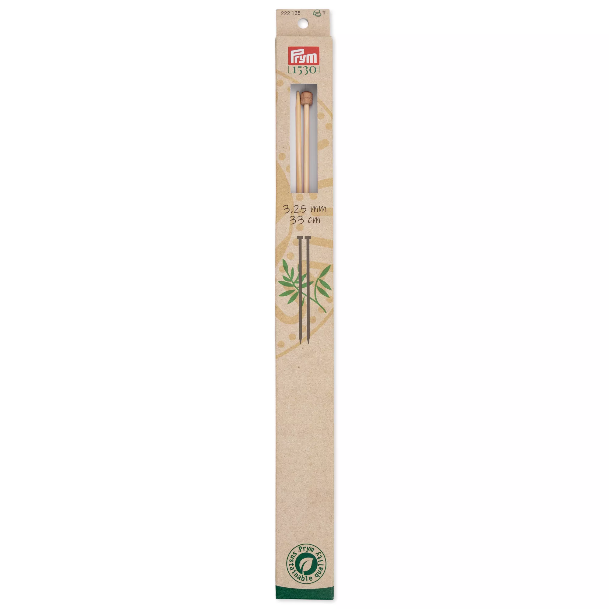 Single-pointed knitting needles Prym 1530, bamboo, 33cm, 2.25mm