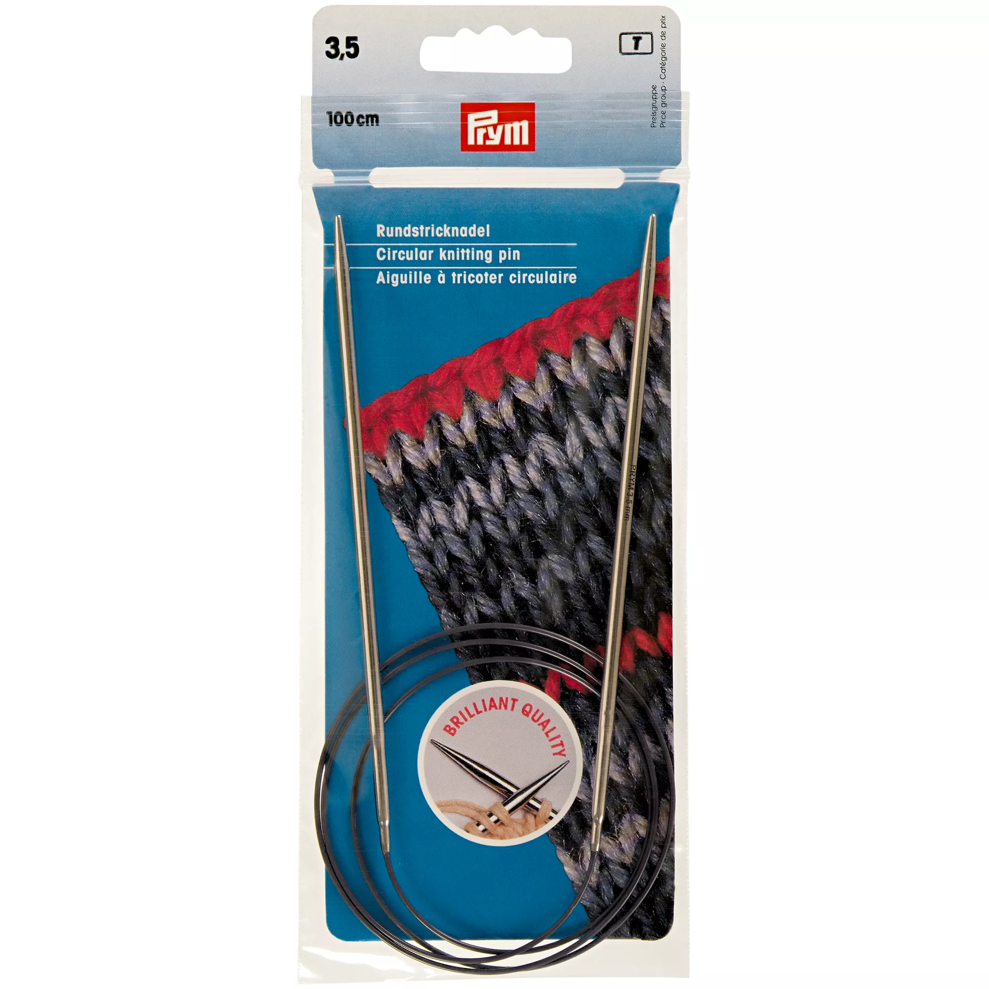 Circular knitting needles, 100cm, 3.50mm, silver-coloured