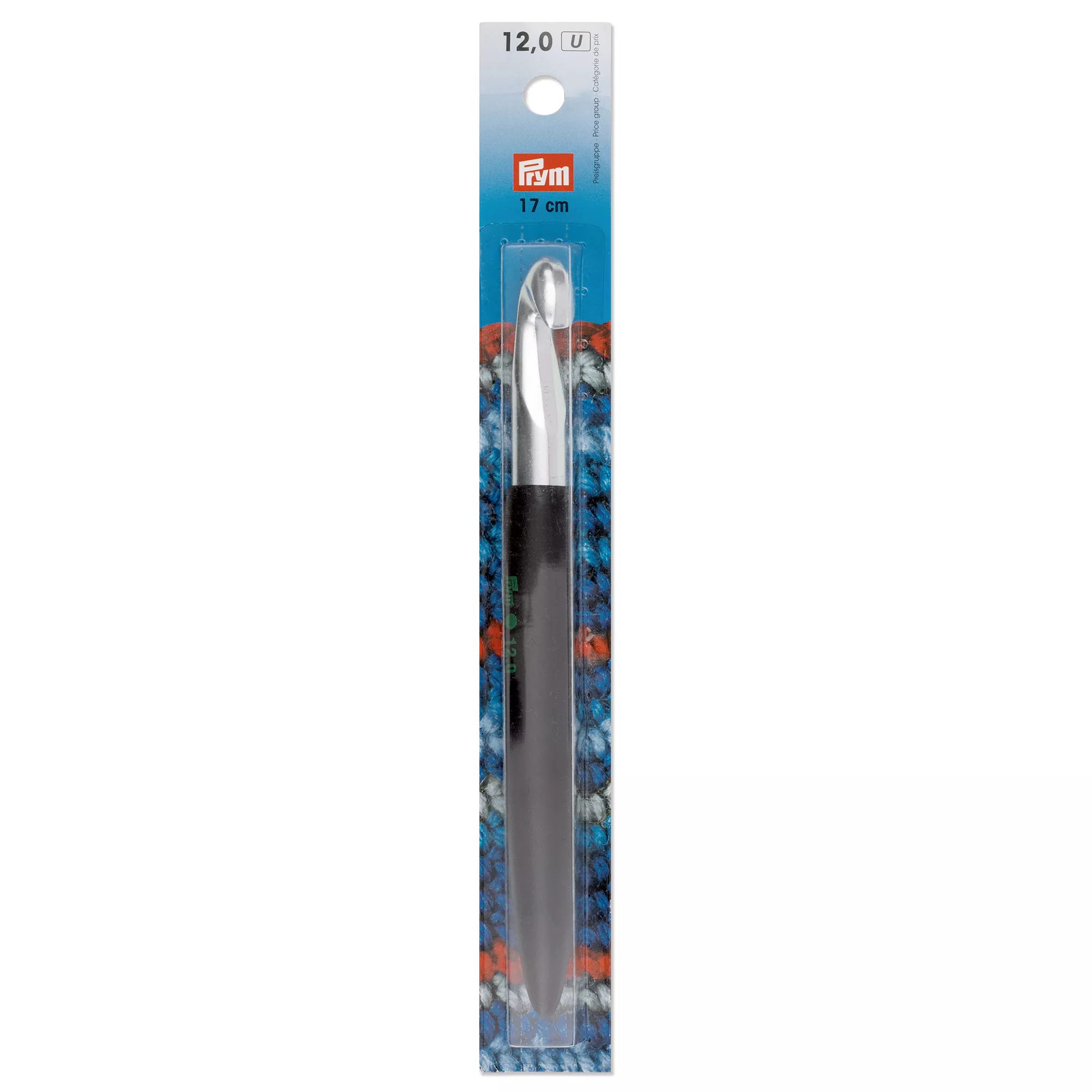 Soft-grip wool crochet hook, 17cm, 12.00mm, silver-coloured