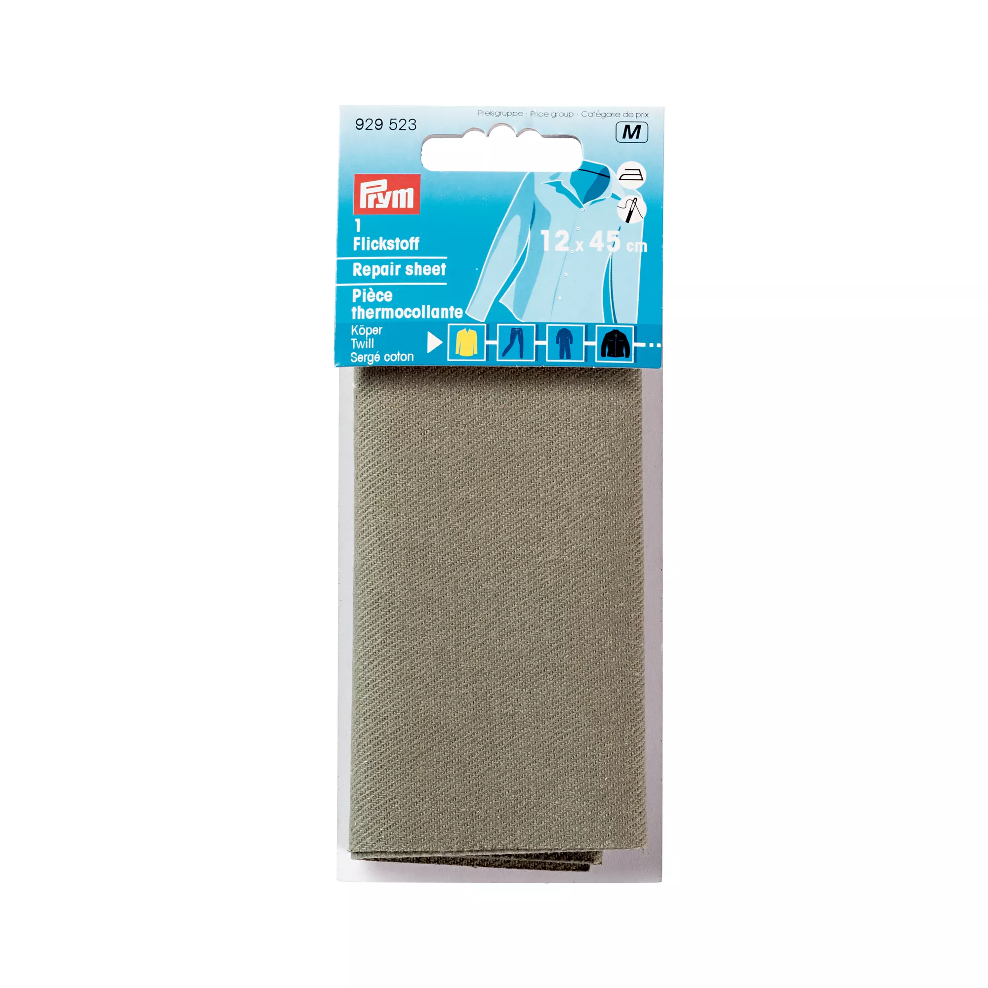 Pièce thermocollante, sergé, thermocollant, 12 x 45cm, olive