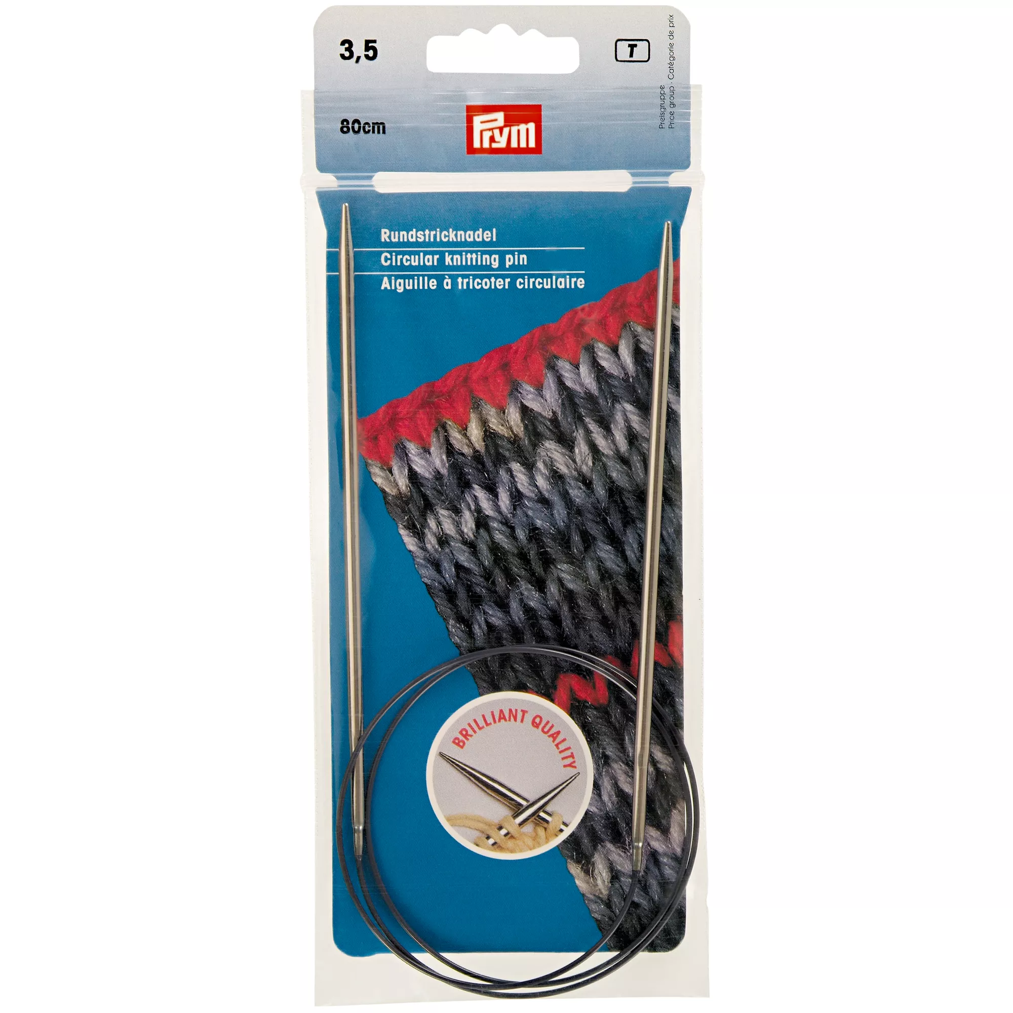 Circular knitting needles, 80cm, 3.50mm, silver-coloured