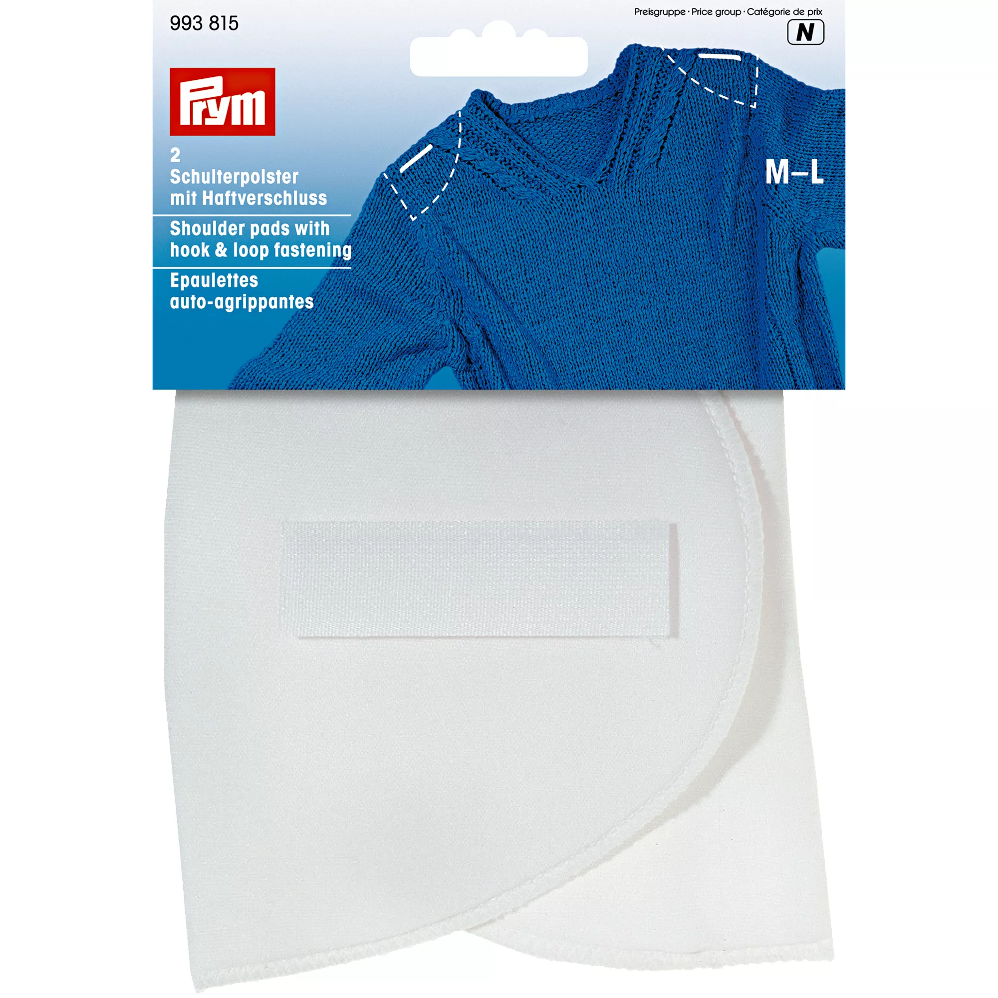Shoulder pads, set-in with hook and loop fastening M-L, white