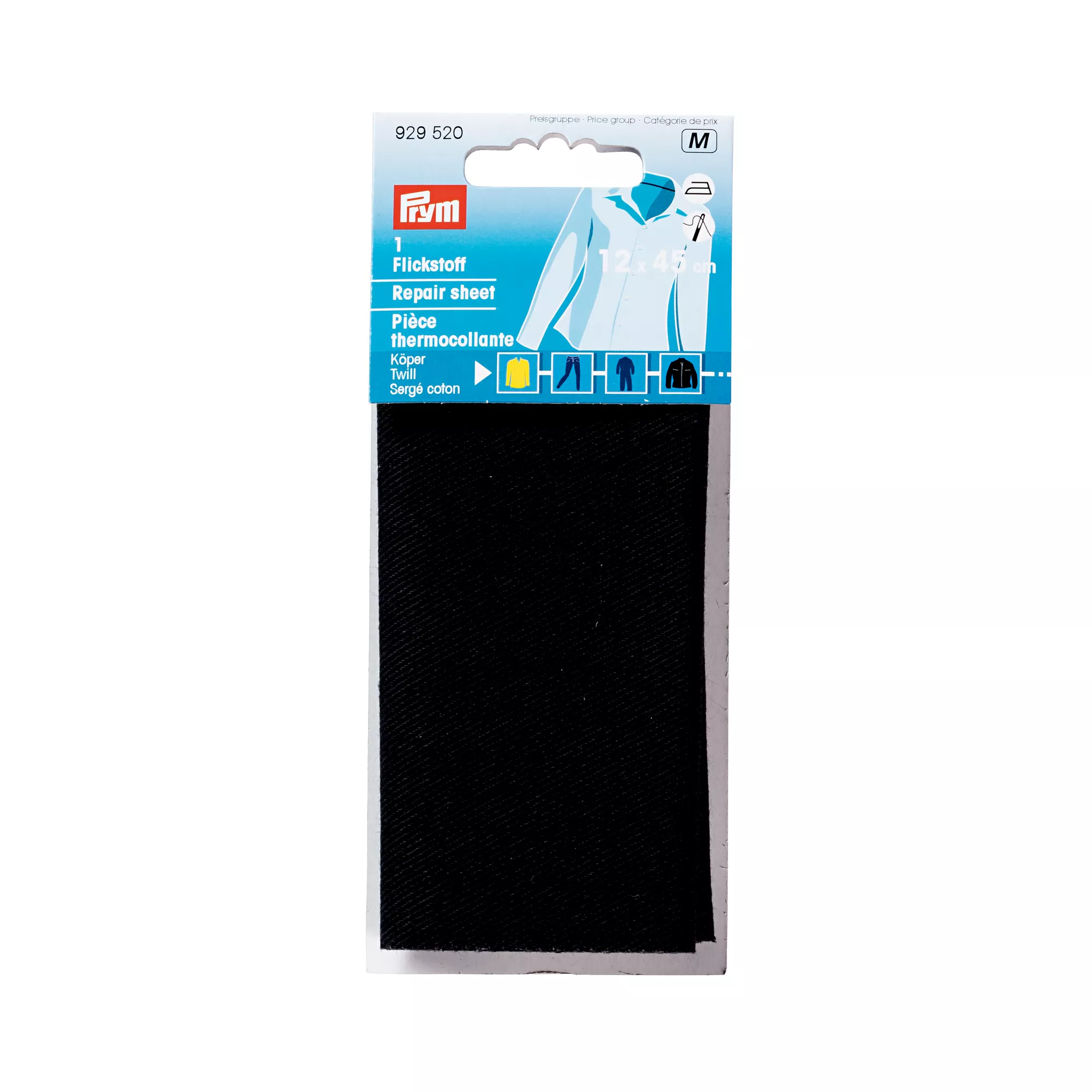 Pièce thermocollante, sergé, thermocollant, 12 x 45cm, noir