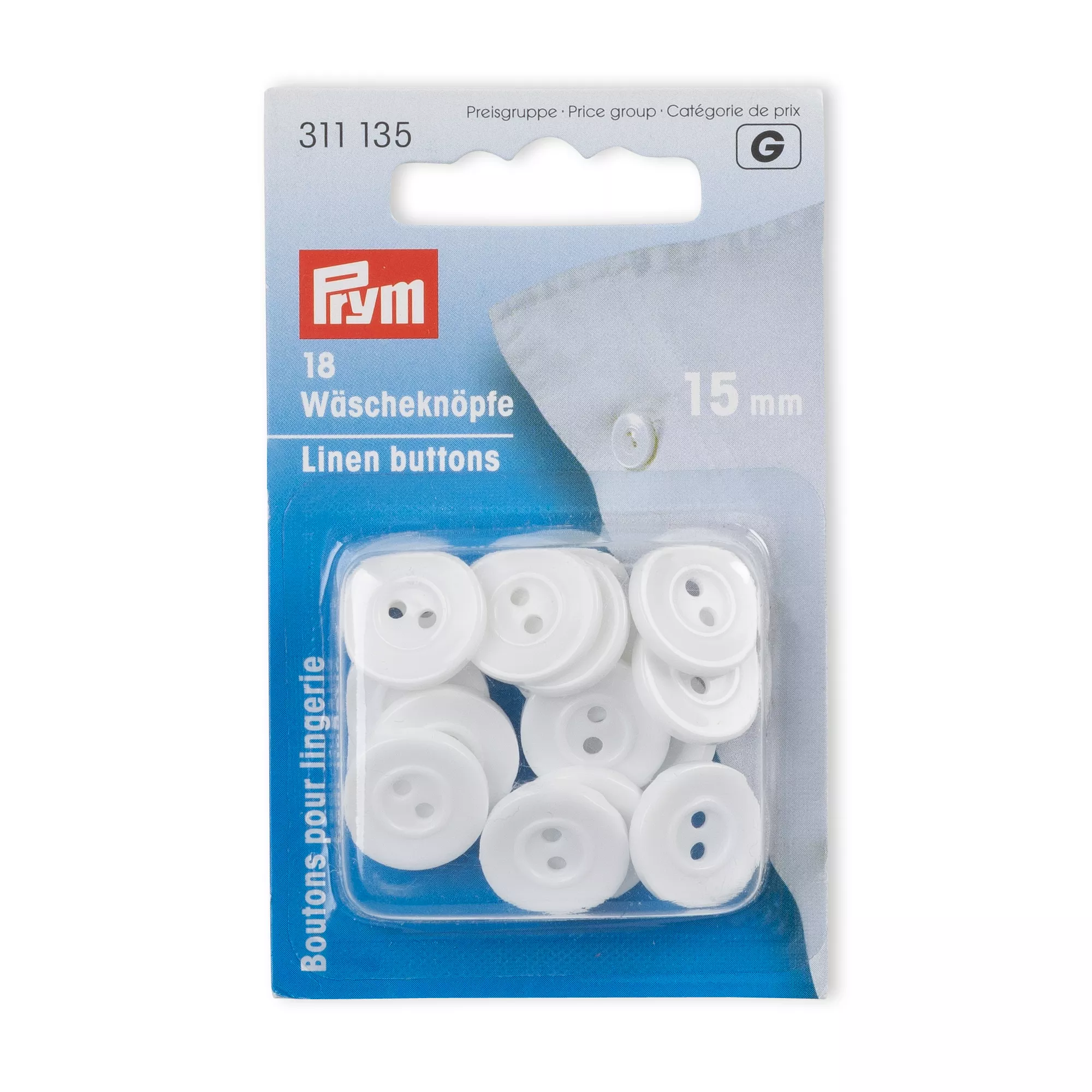 Botones lavables, 15mm, blanco