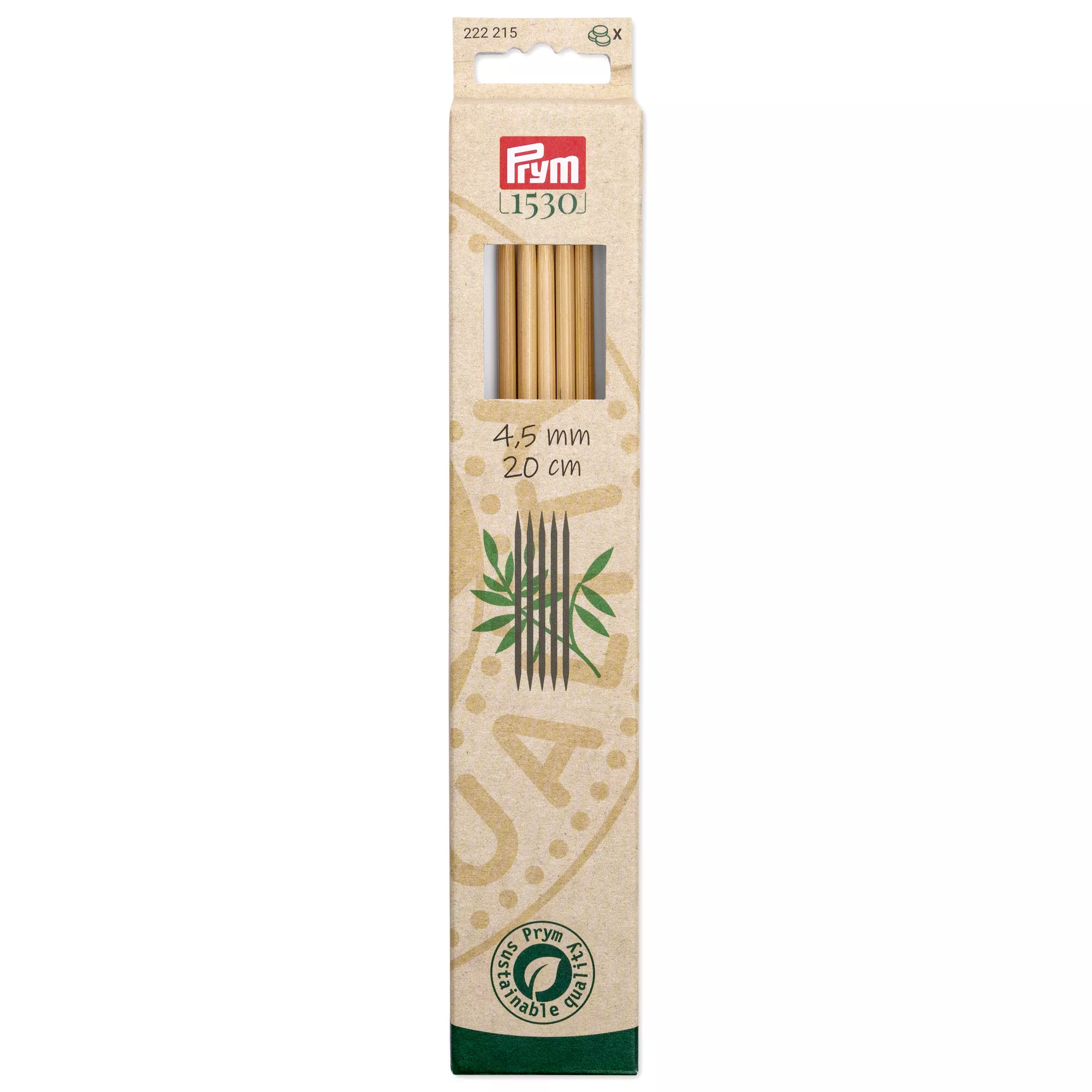 Double-pointed knitting needles Prym 1530, bamboo, 20cm, 4.50mm