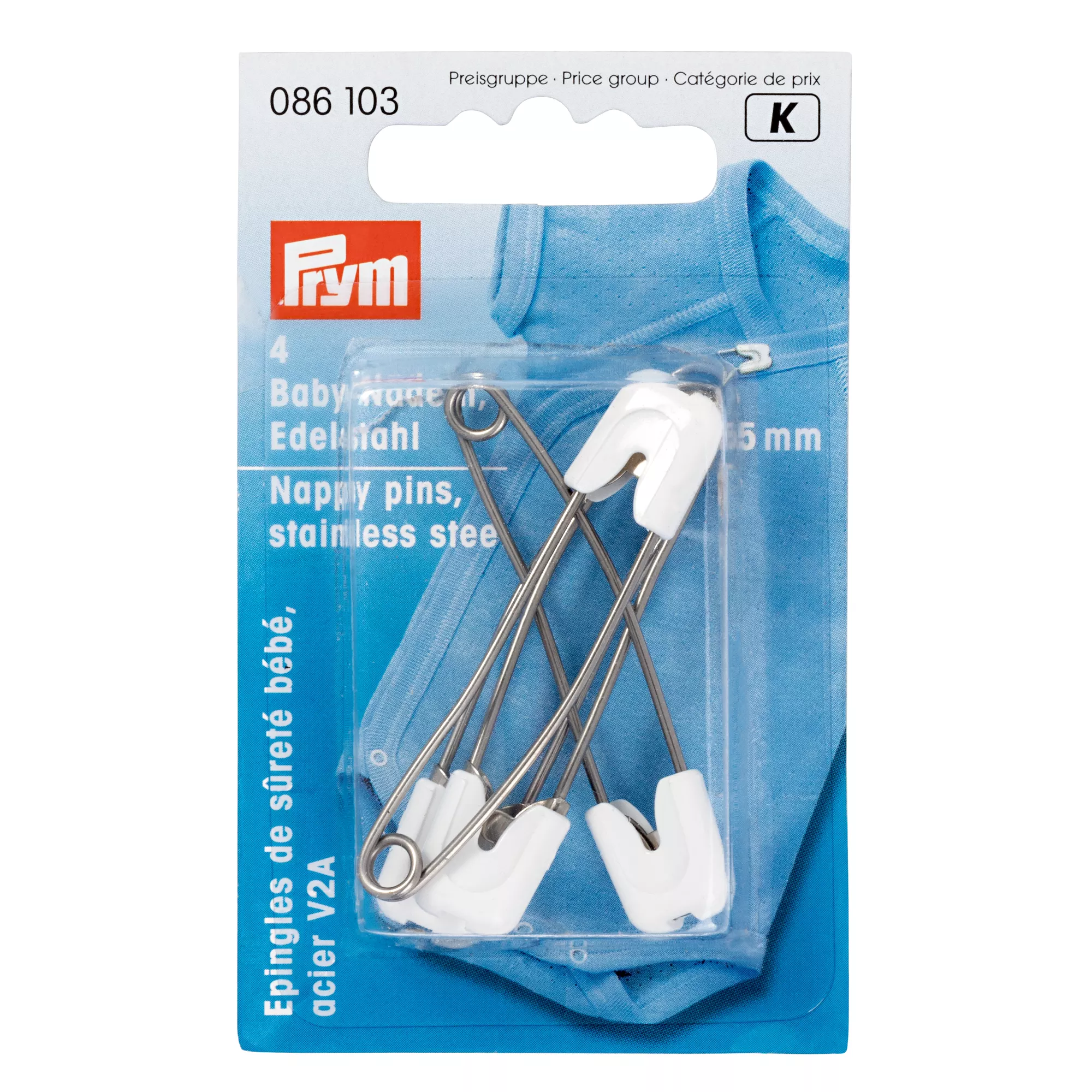 Nappy pins, 55mm, white