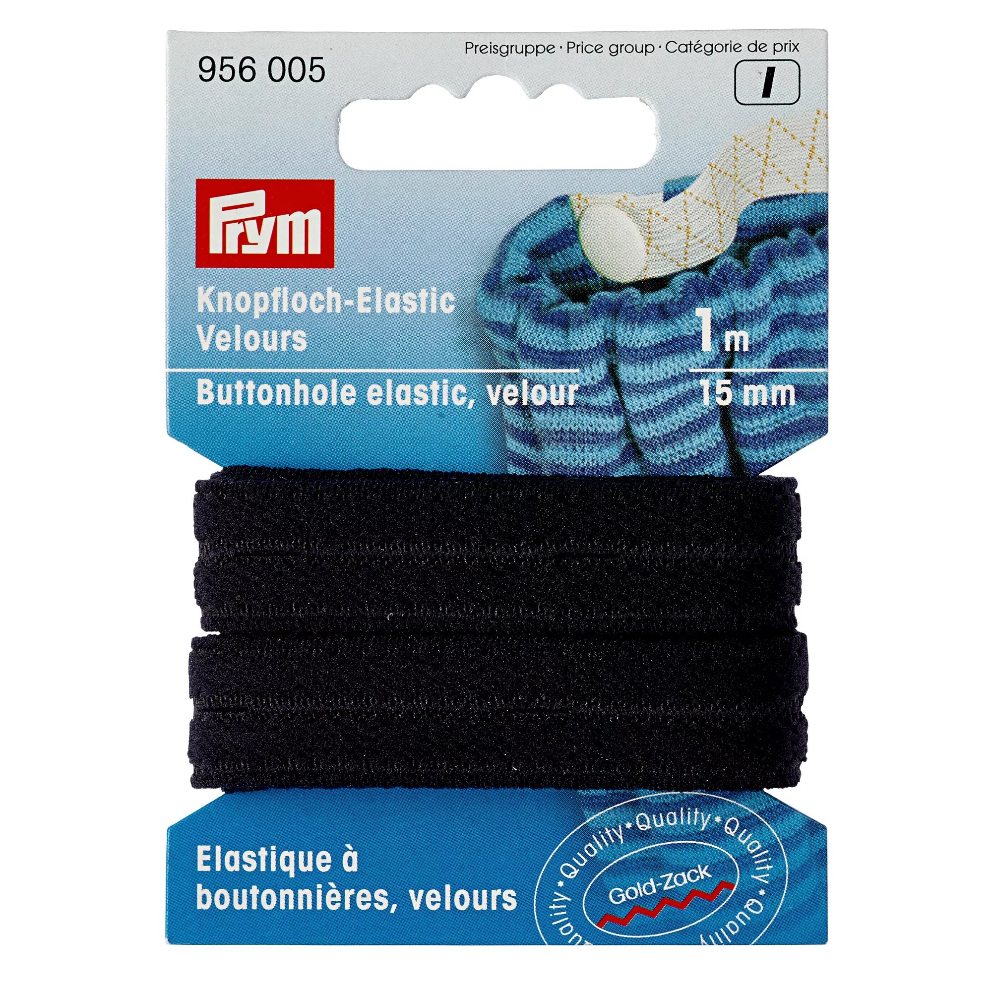 Elastico vellutato con asole, 15mm, nero, 1m