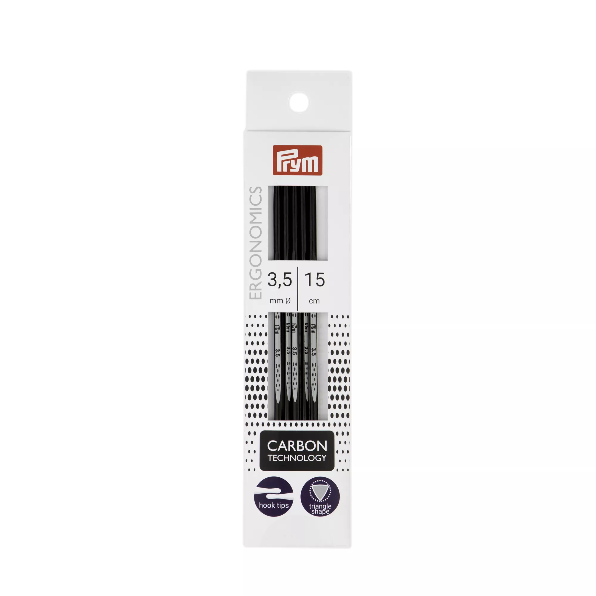 Agujas de calcetar con doble punta, prym.ergonomics, Carbon Technology, 15cm, 3,50mm