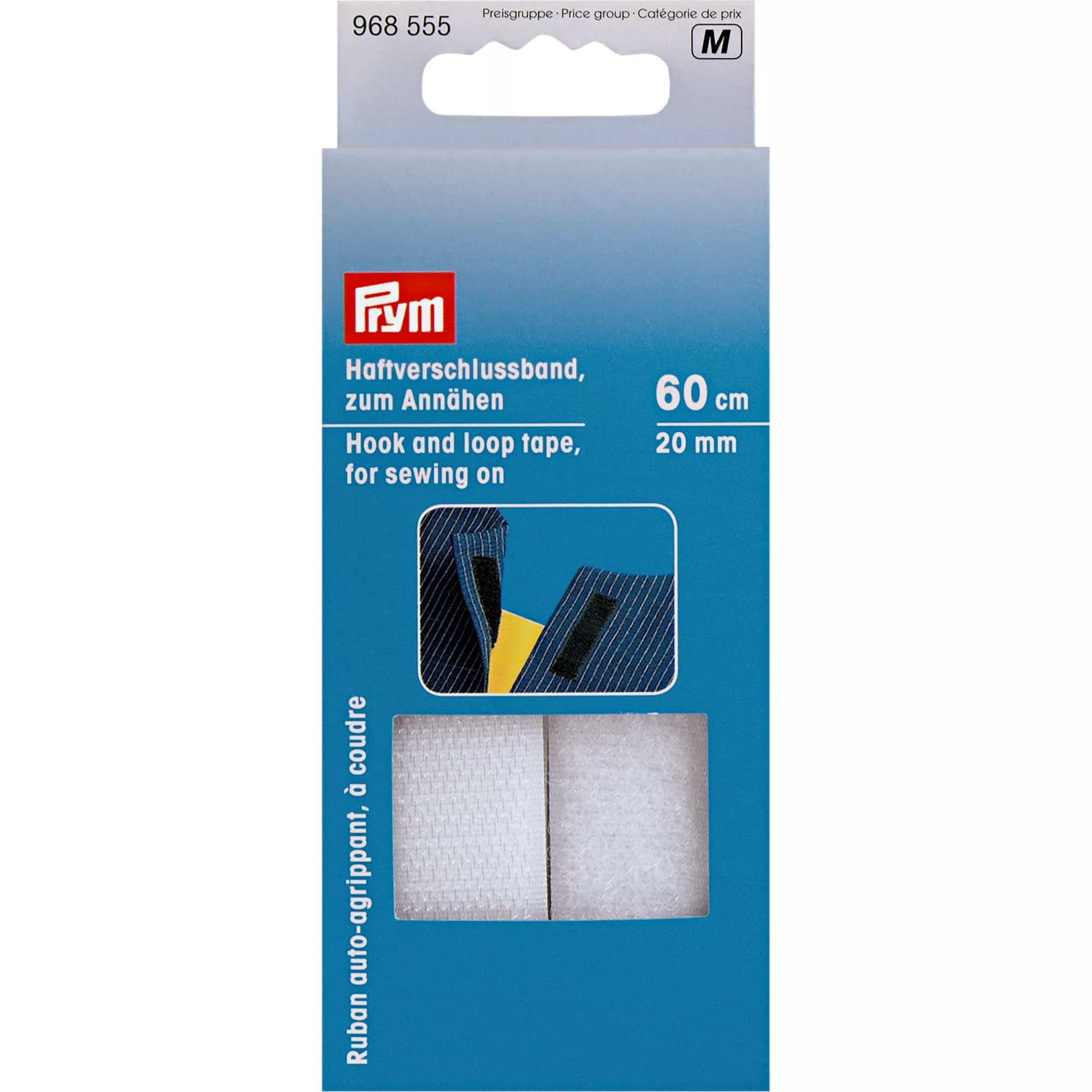 Hook and loop tape, sew-on, 20mm, white