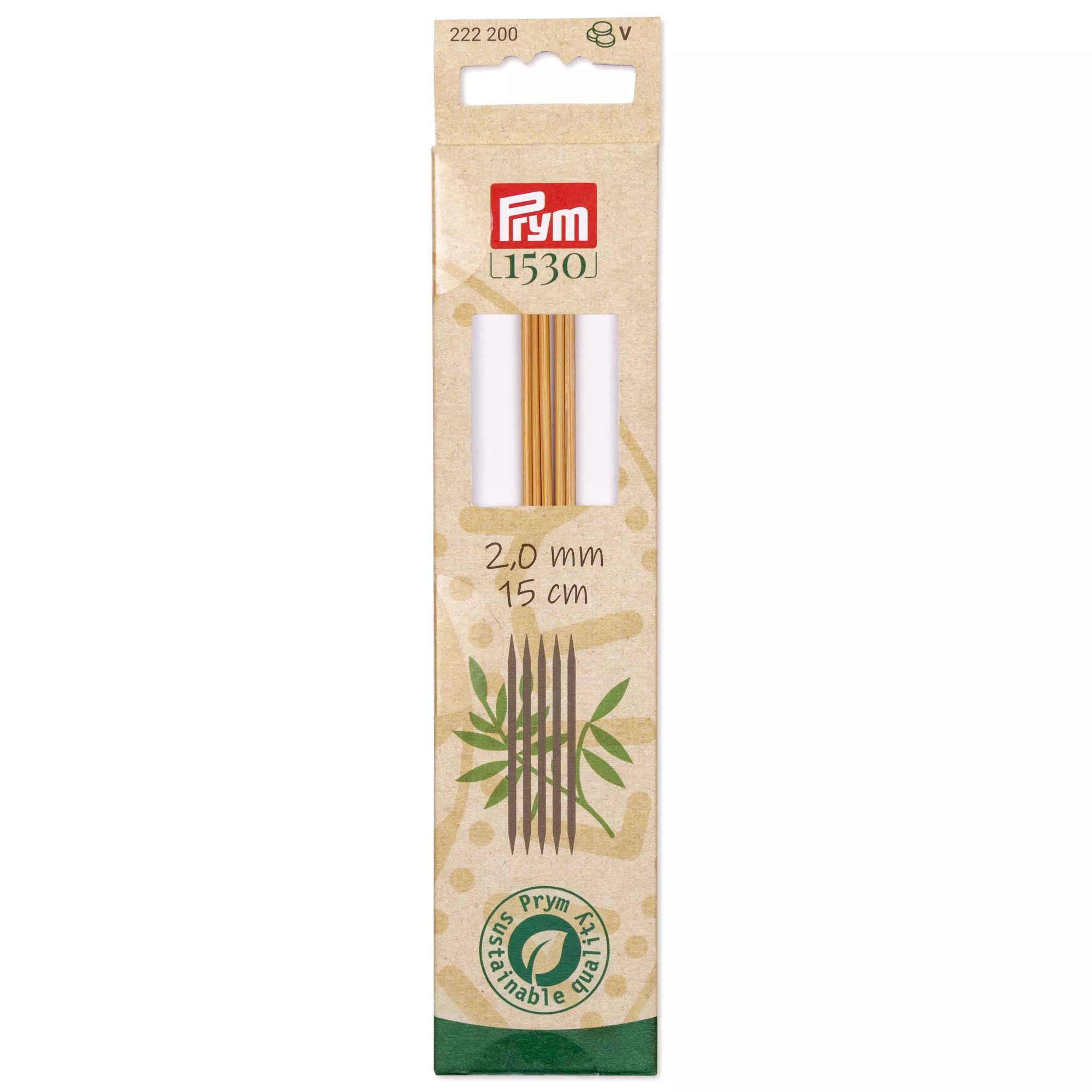 Gioco ferri a doppia punta Prym 1530, bambù, 15cm, 2,00mm