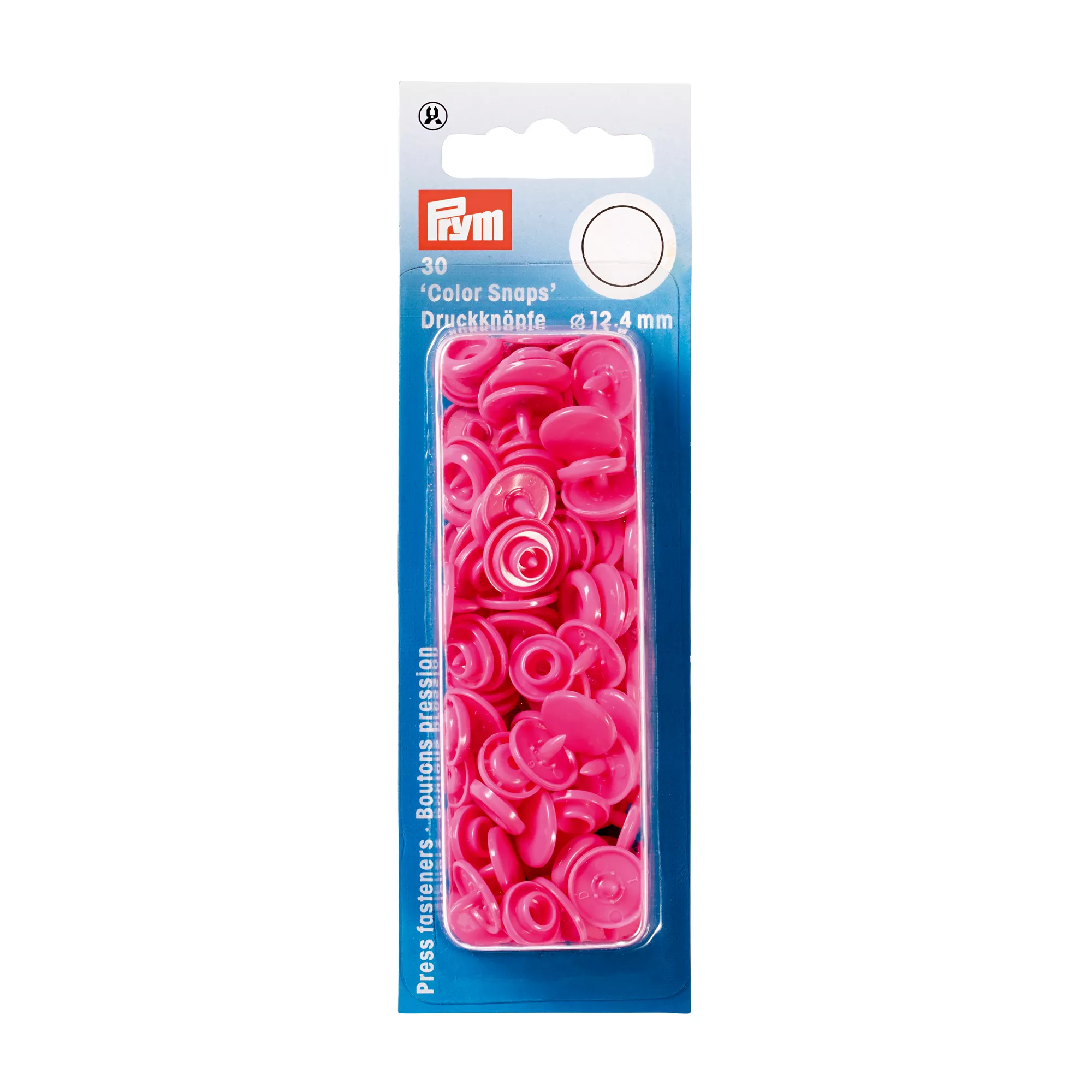 Non-sew press fasteners, Colour Snaps, round, 12.4mm, pink