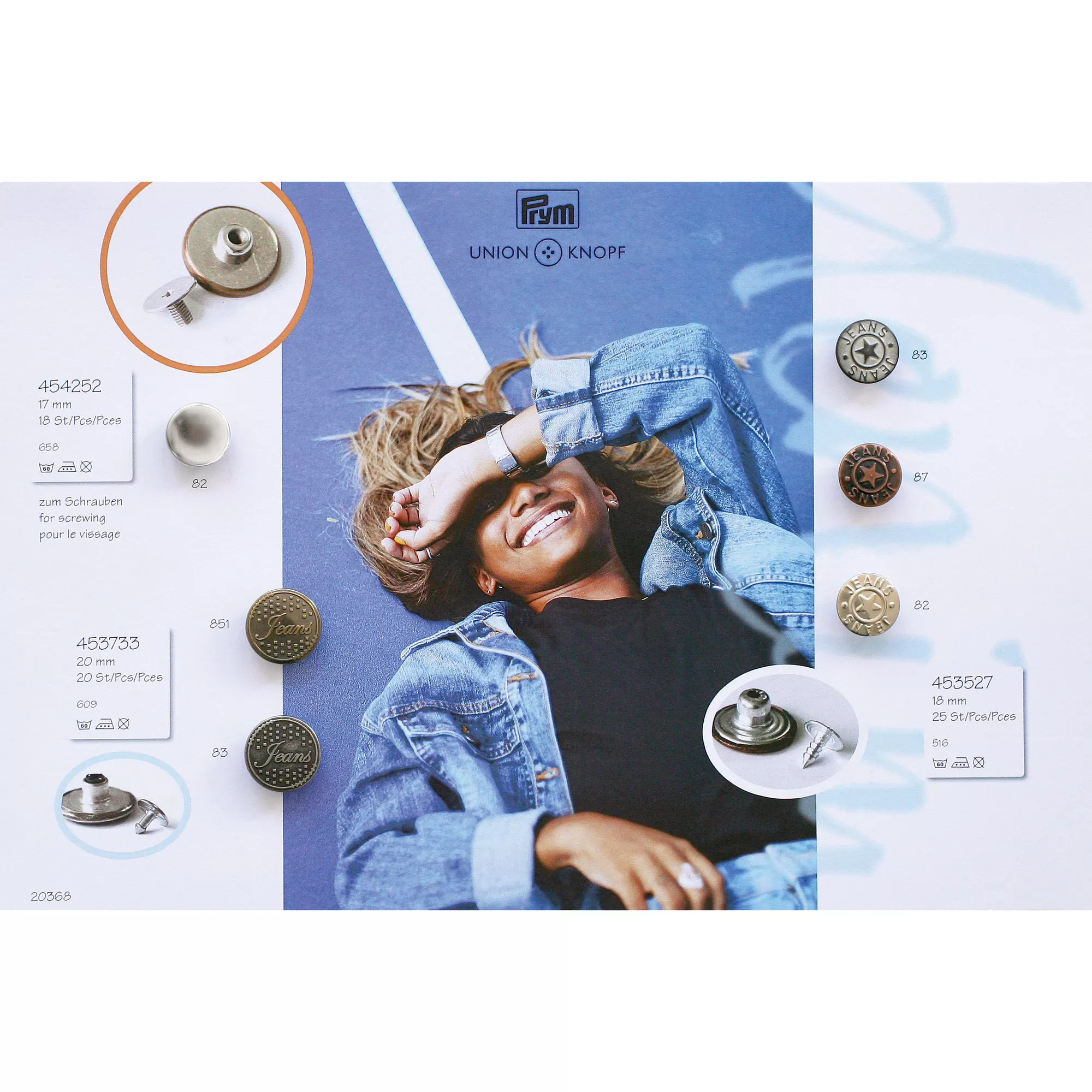 Metal jeans button for screwing, 17mm, silver