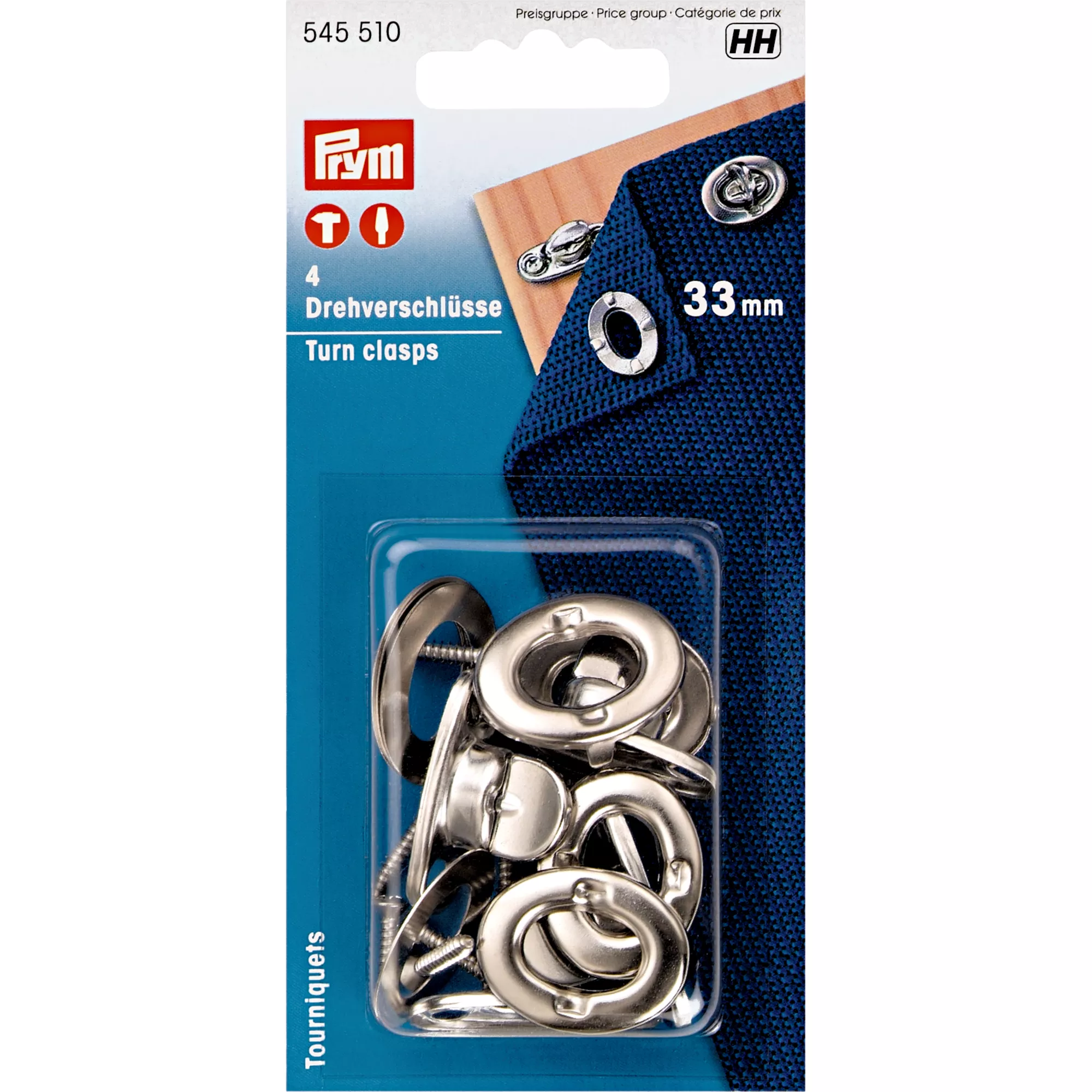 Turn clasps, 33mm, silver-coloured