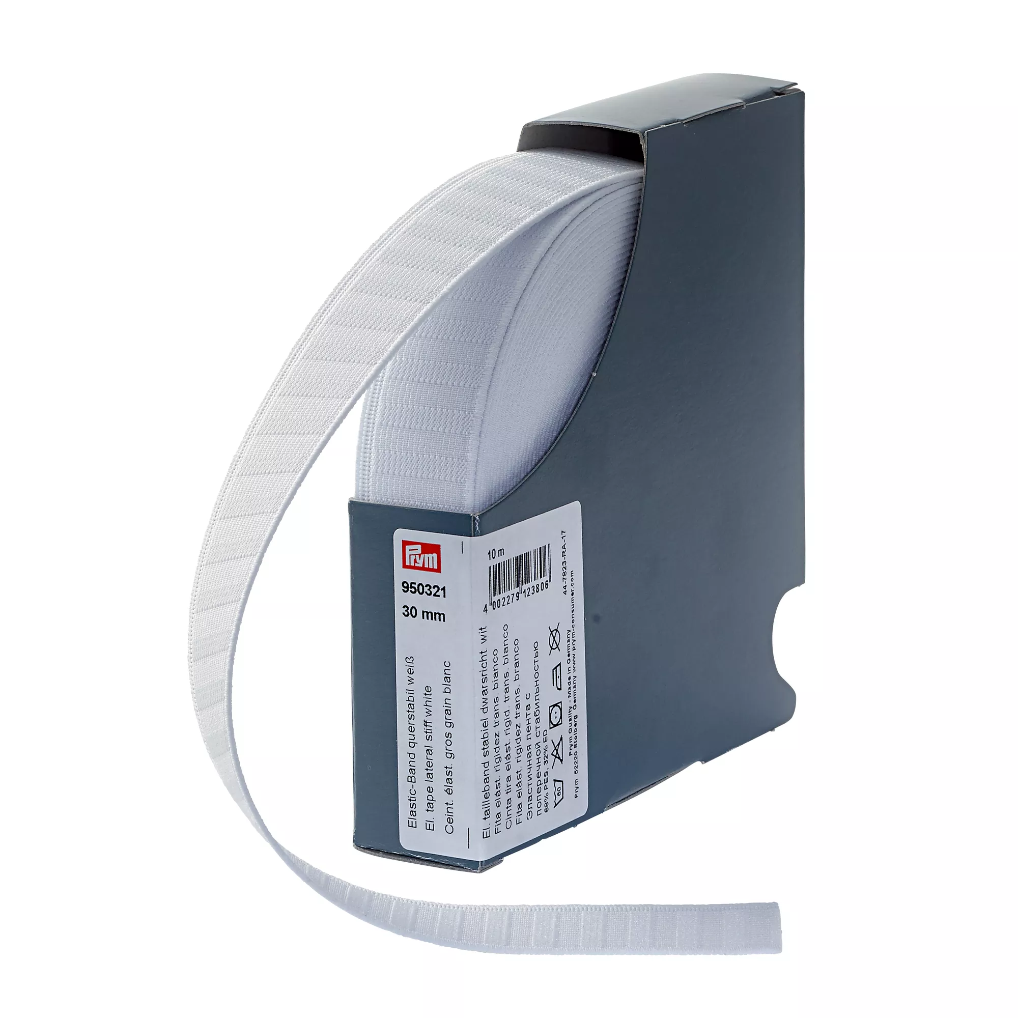 Elastic tape, lateral stiffness, 30mm, white, 10m