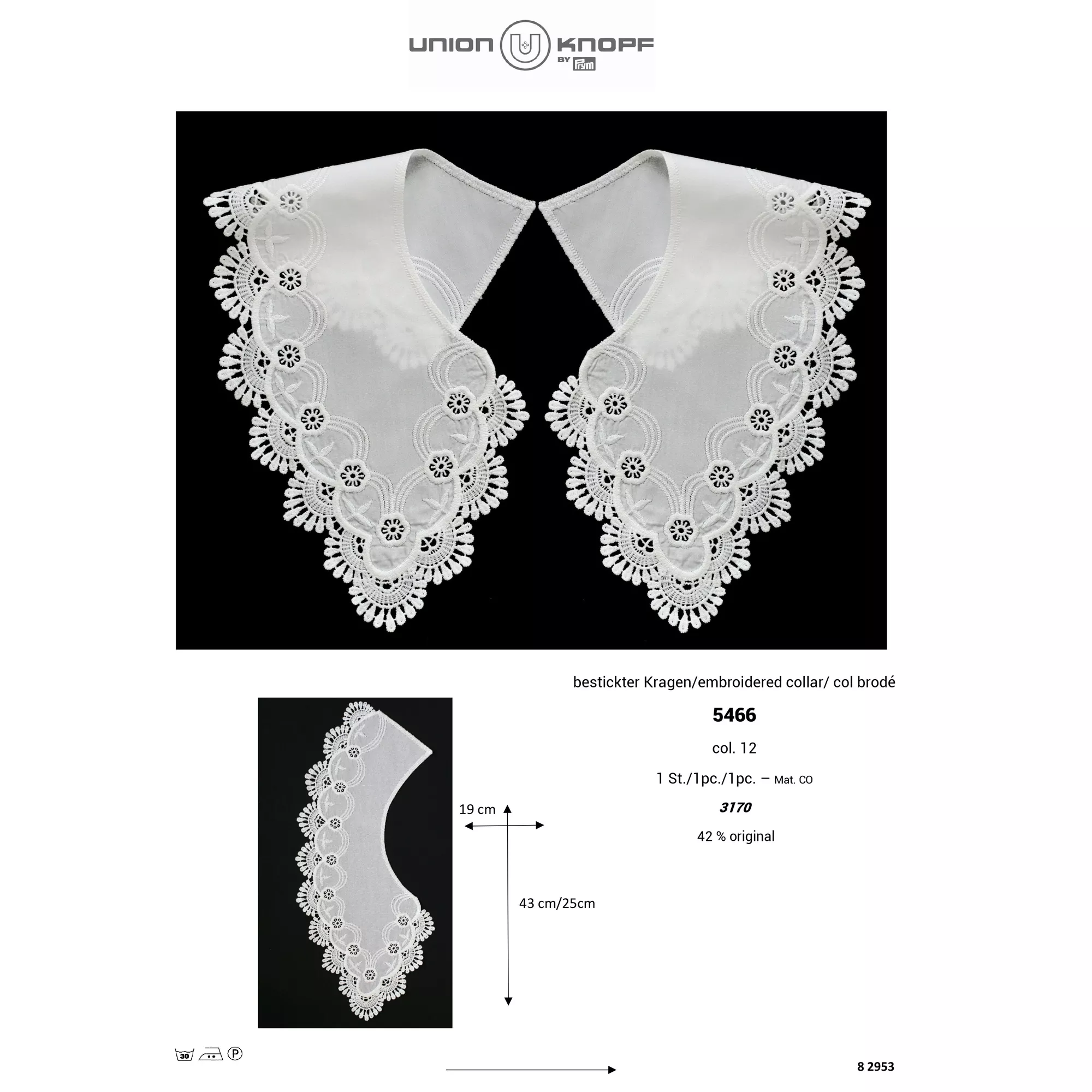 Cuello bordado, 430mm, blanco