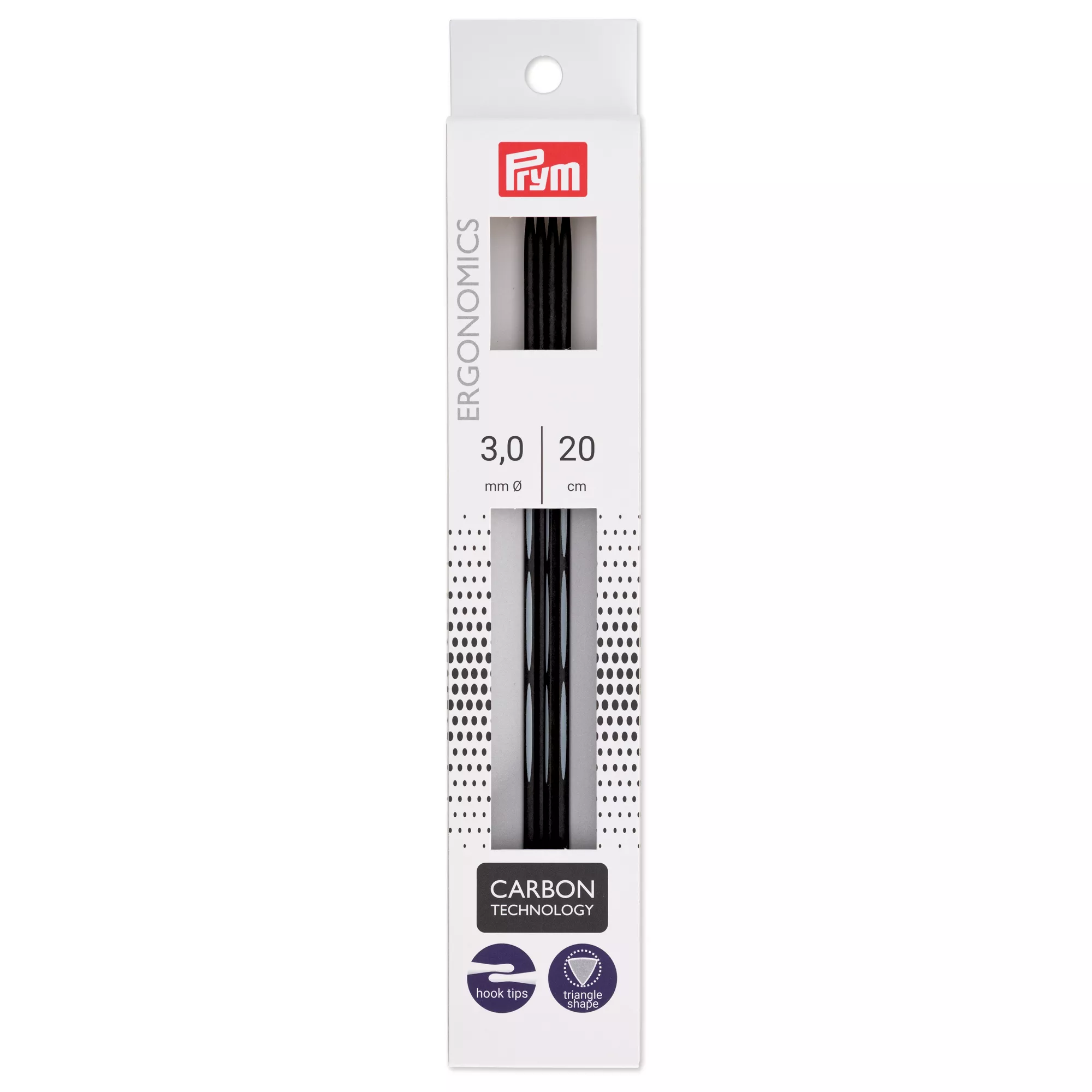 Gioco ferri a doppia punta, prym.ergonomics, Carbon Technology, 20cm, 3,00mm