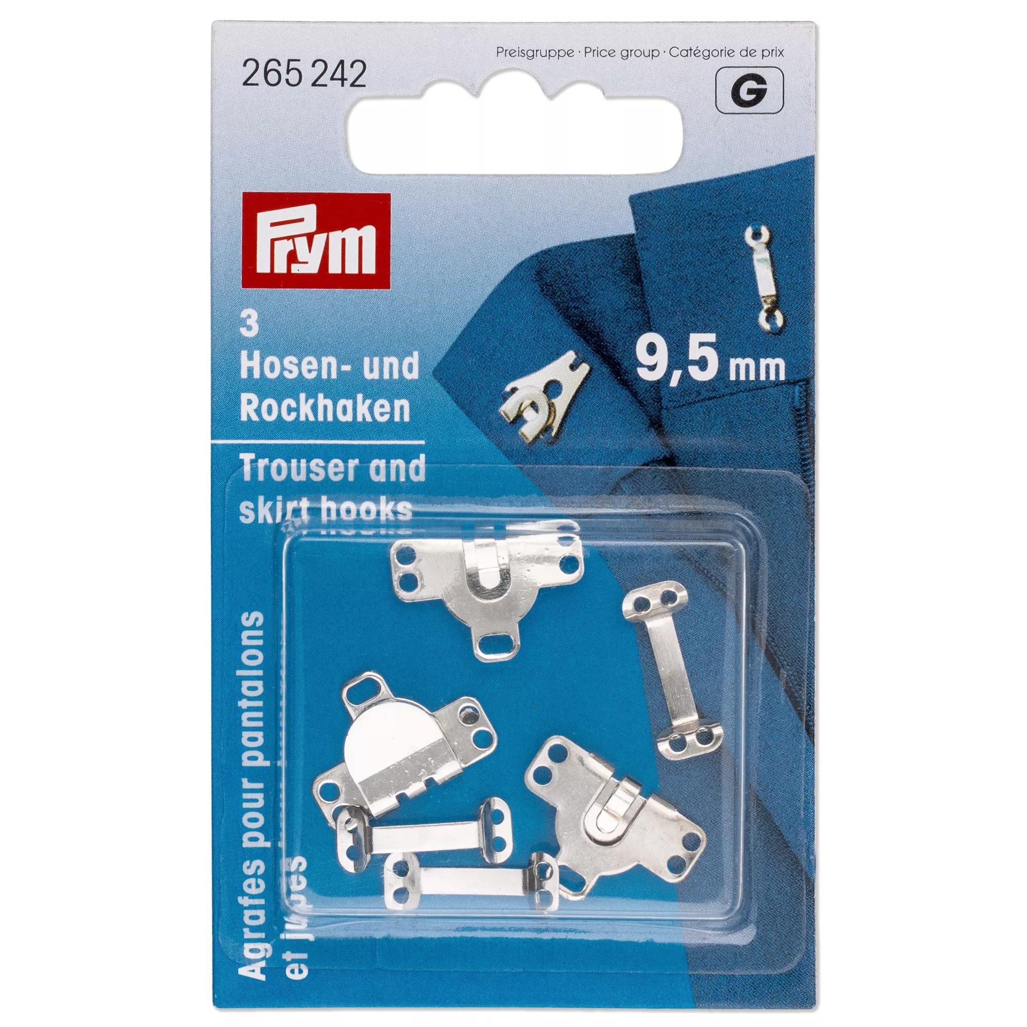 Hooks and bars for trousers and skirts, 9.5mm, silver-coloured