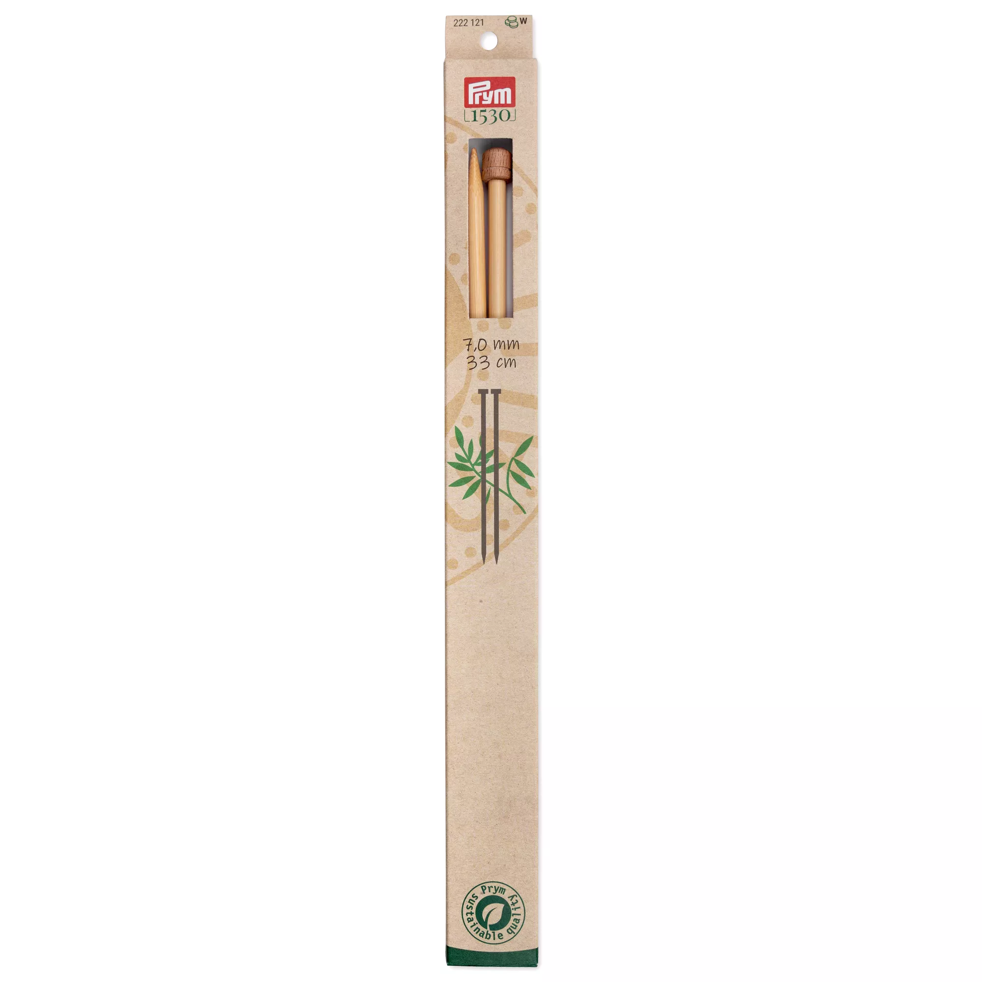 Single-pointed knitting needles Prym 1530, bamboo, 33cm, 7.00mm