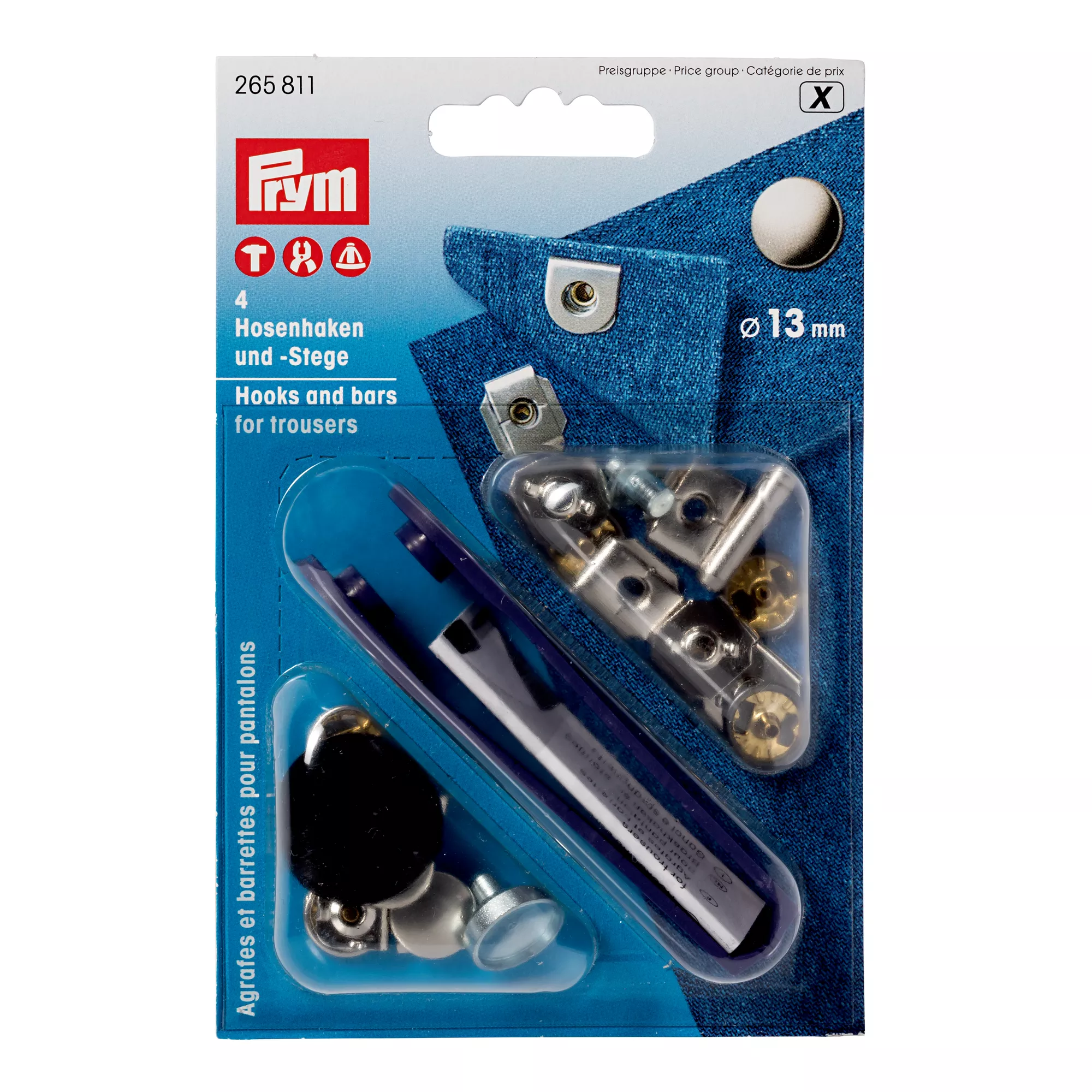 Non-sew trouser hooks and bars, 13mm, silver-coloured/black oxydized