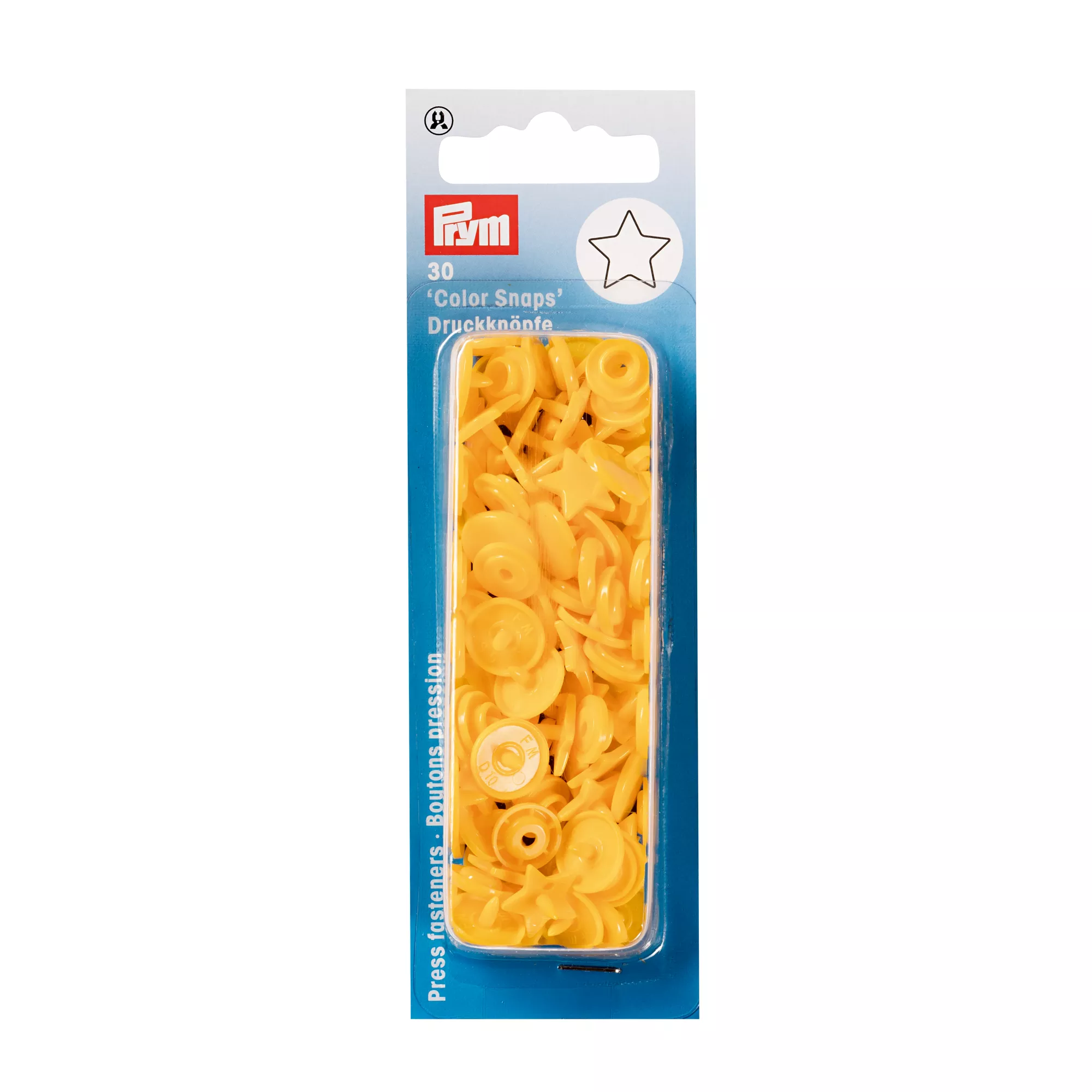 Non-sew press fasteners, Colour Snaps, Star, yellow