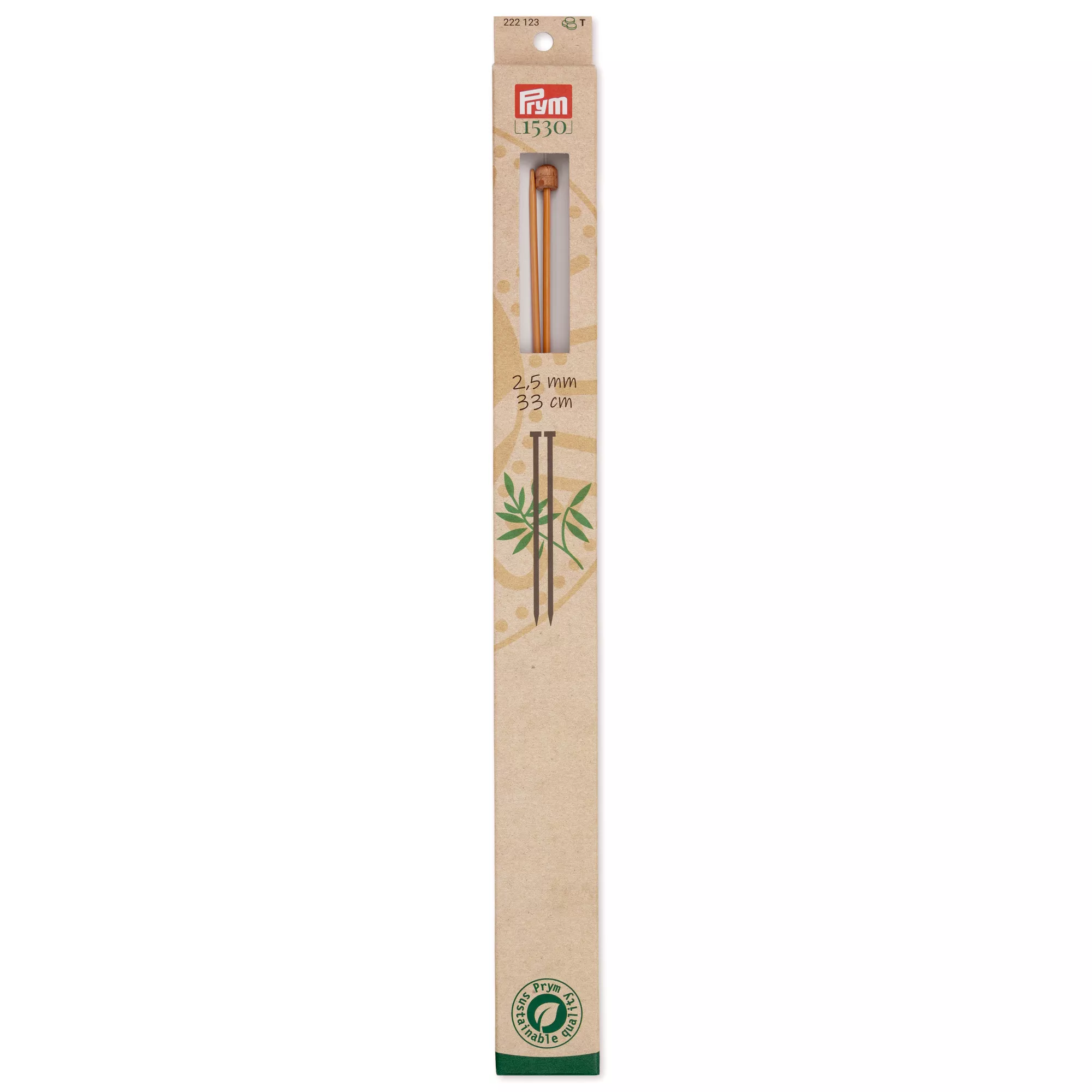 Single-pointed knitting needles Prym 1530, bamboo, 33cm, 2.50mm