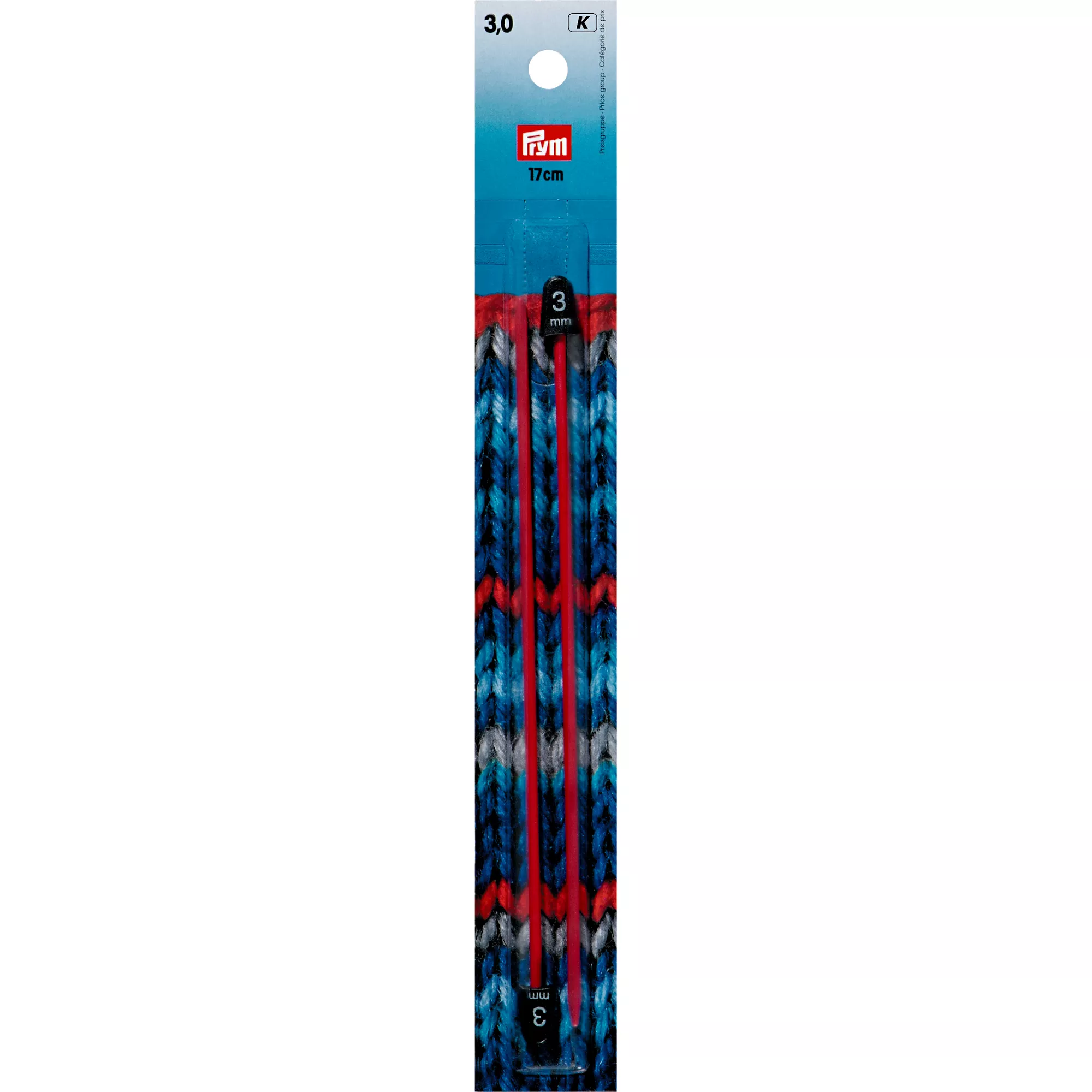 Child's knitting needles, 17cm, 3.00mm,red