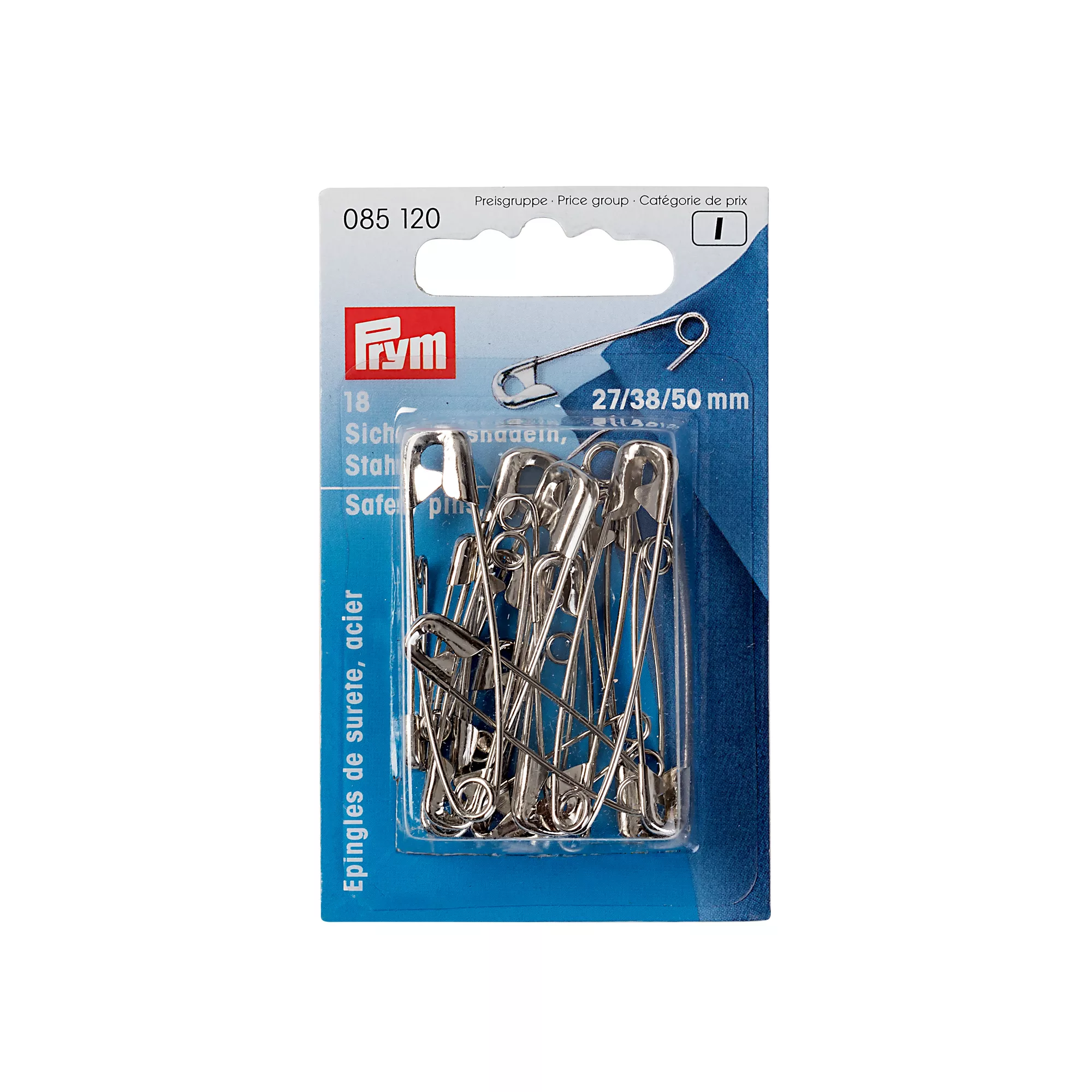 Safety pins, 27/38/50mm, assorted, silver-coloured, 18 items