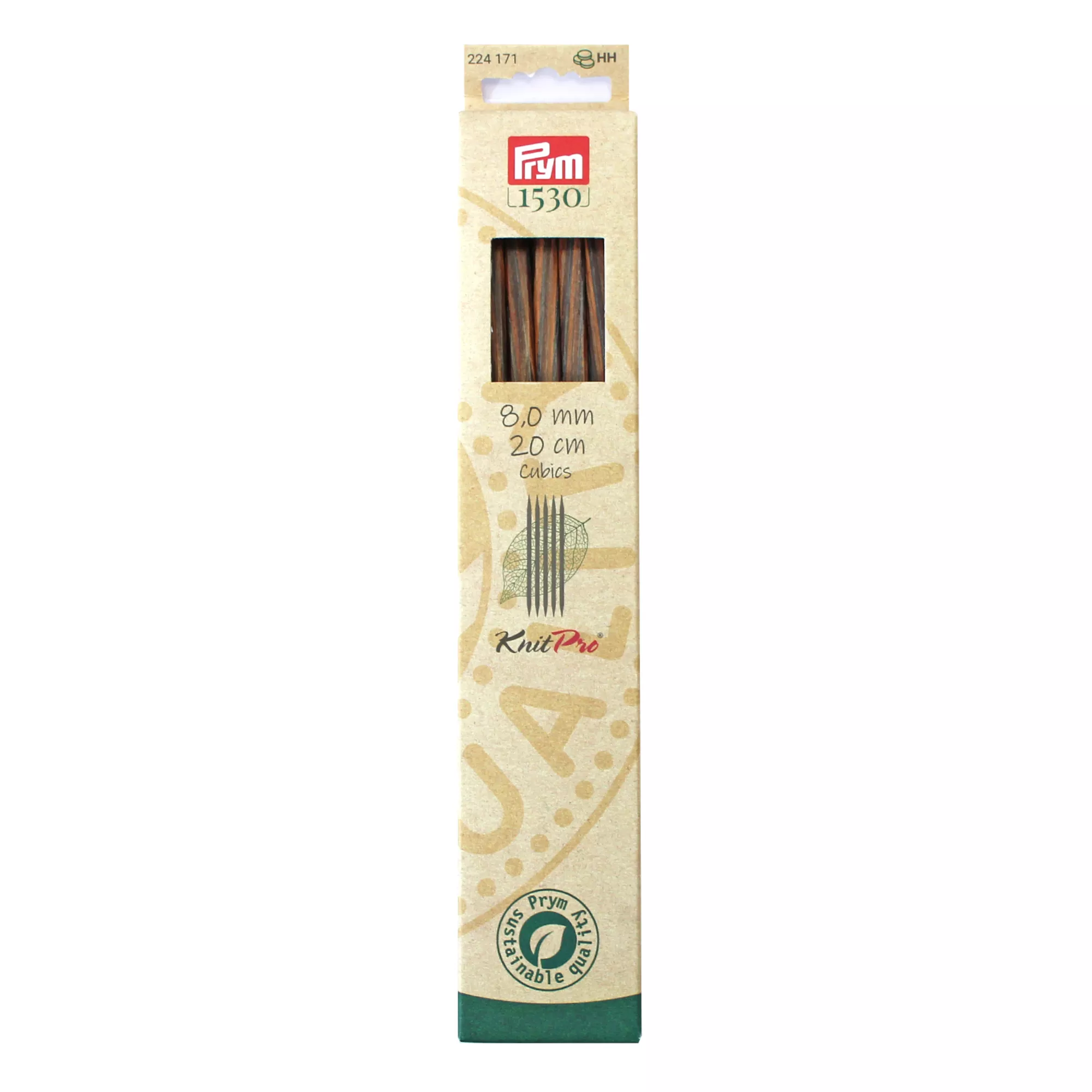 Double-pointed knitting needles, natural, CUBICS, 20cm, 8.00mm
