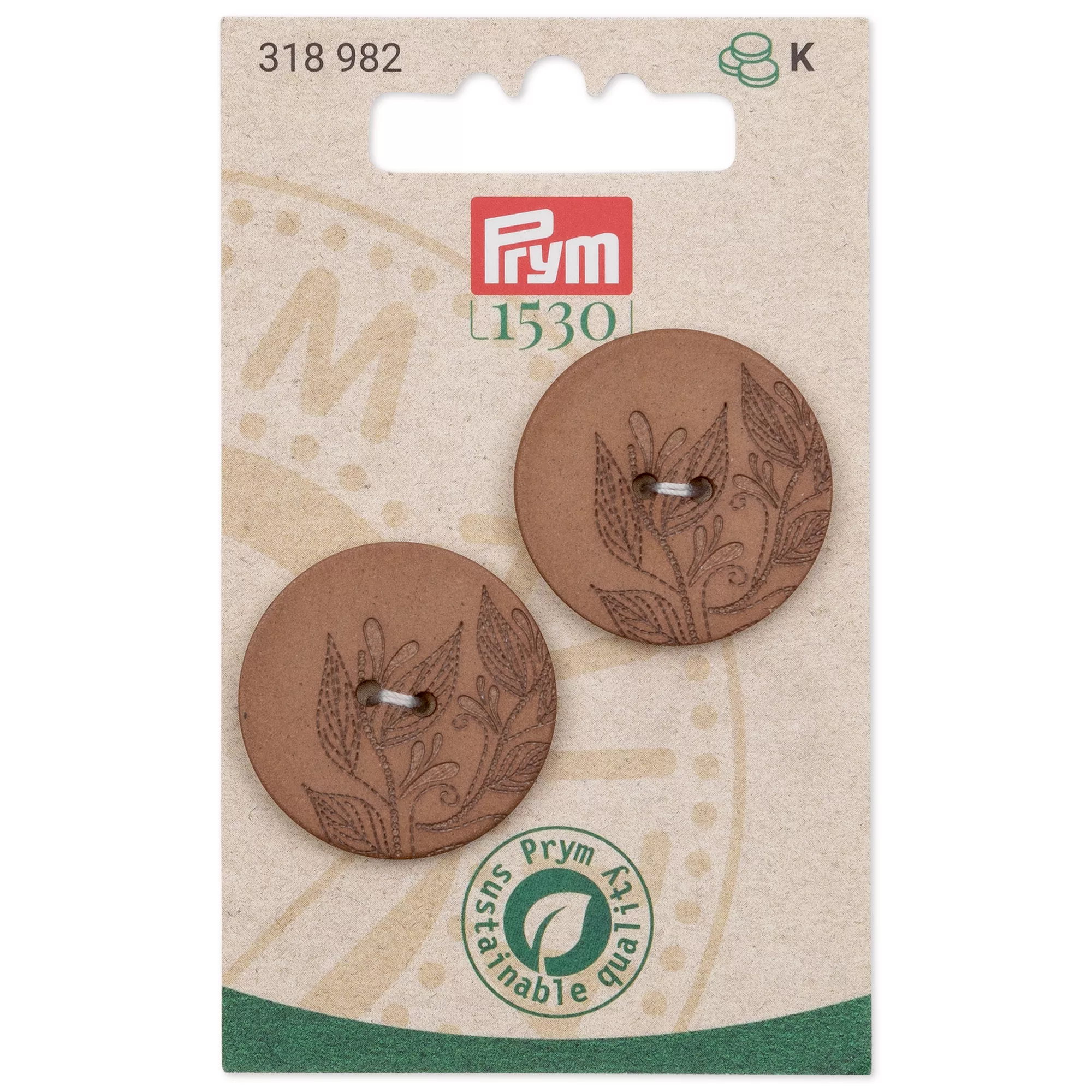 Botones 2 agujeros Prym 1530, cáñamo reciclado, 28mm, marrón claro
