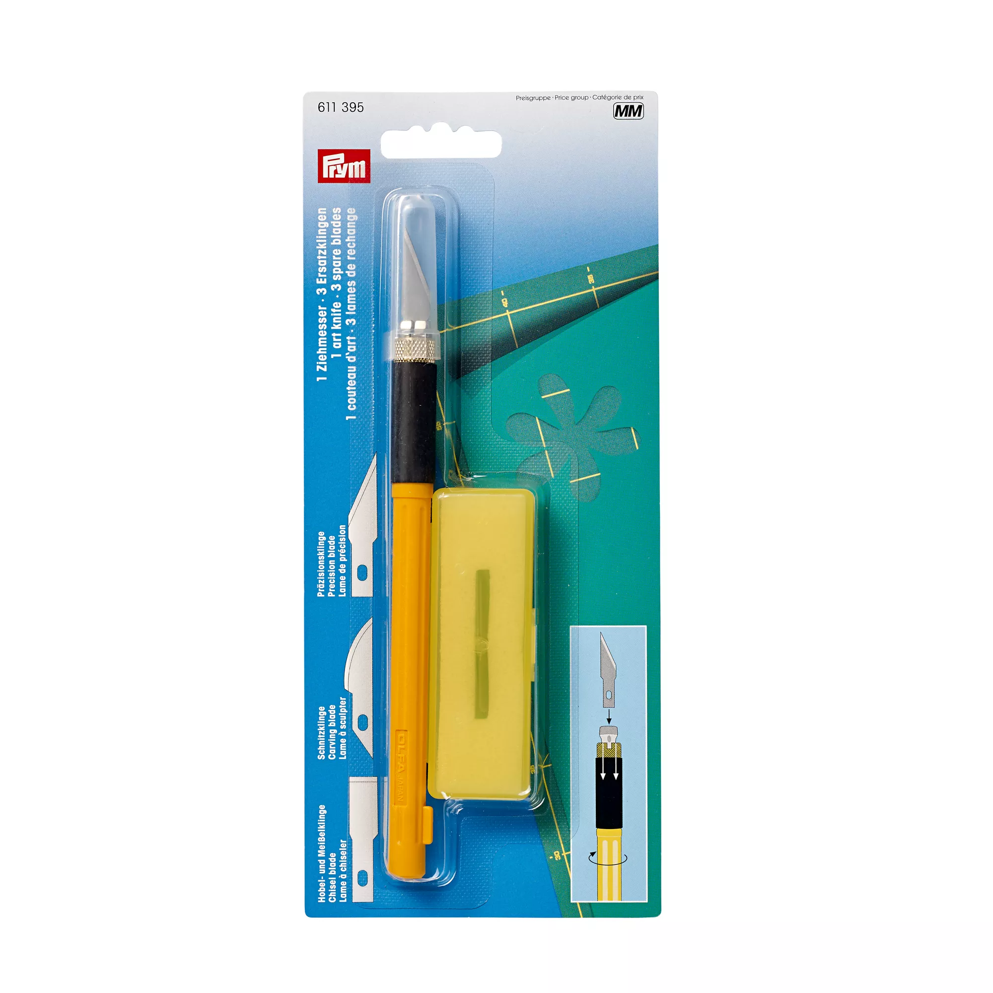 Art knife with 3 spare blades